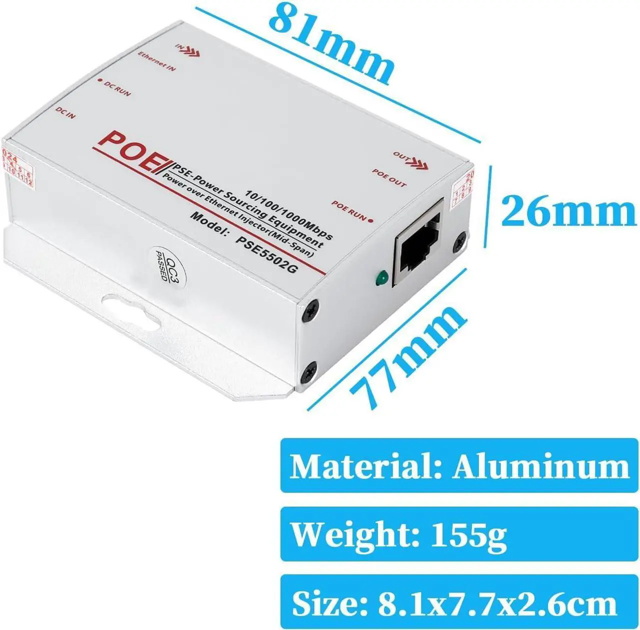 Alt view image 7 of 7 - Gigabit Industrial 30W PoE+ Injector, Convert Low Voltage DC 12-48V Input to 48V PoE Output, IEEE802.3af/at, DIN-Rail & Wall Mount Injector for Different Scenario (PSE5502G)