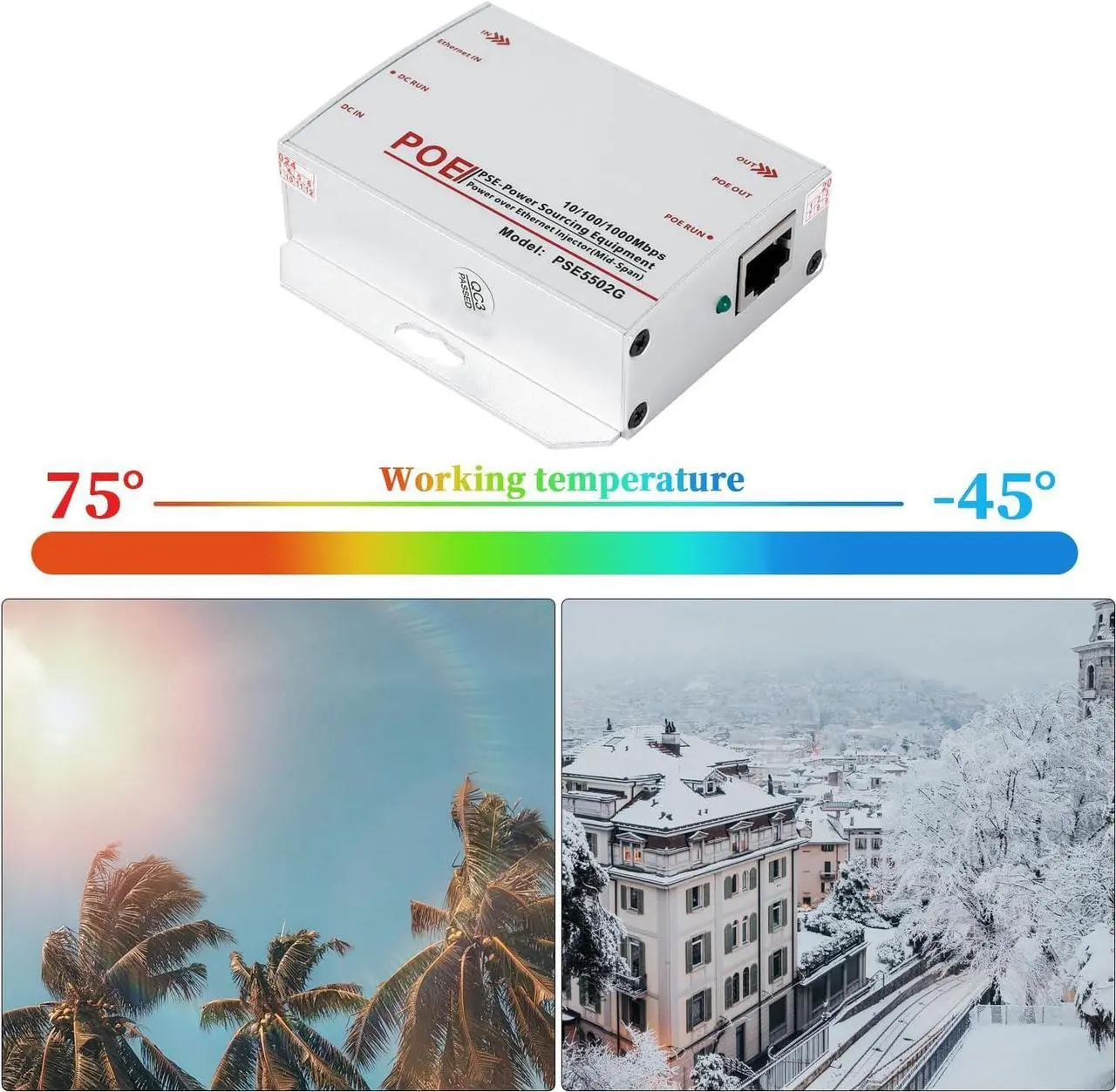 Alt view image 5 of 7 - Gigabit Industrial 30W PoE+ Injector, Convert Low Voltage DC 12-48V Input to 48V PoE Output, IEEE802.3af/at, DIN-Rail & Wall Mount Injector for Different Scenario (PSE5502G)