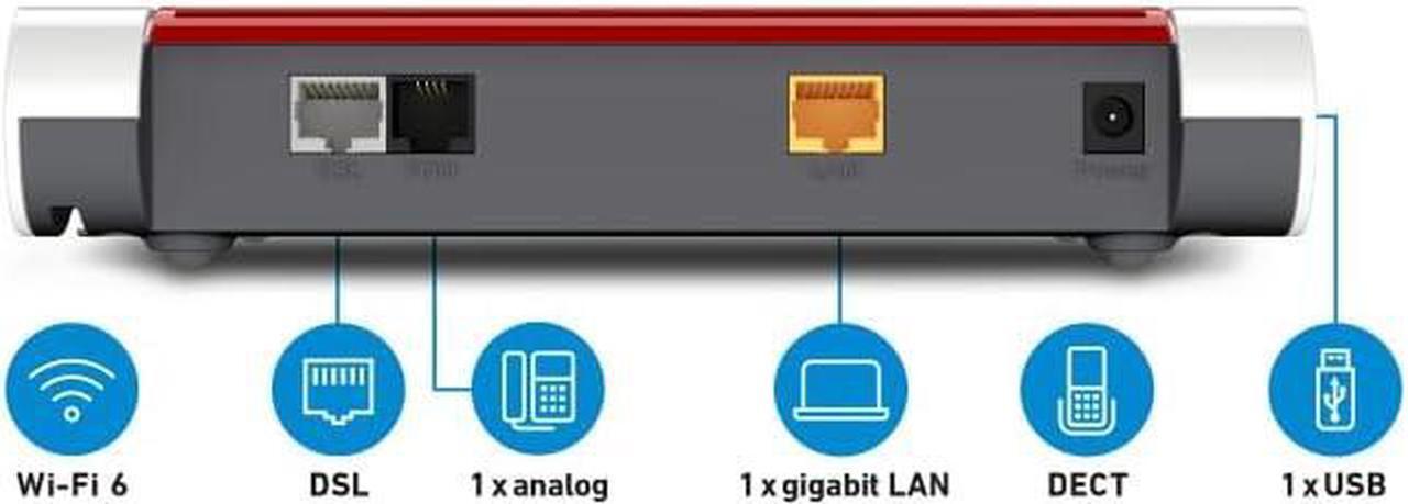 Alt view image 4 of 7 - AVM FRITZ!Box 7510 (Wi-Fi 6 DSL Router (WLAN AX), up to 600 Mbps (2.4 GHz), VDSL Supervectoring 35b up to 300 Mbps, WLAN Mesh, DECT Base, Media Server, Suitable for Germany)