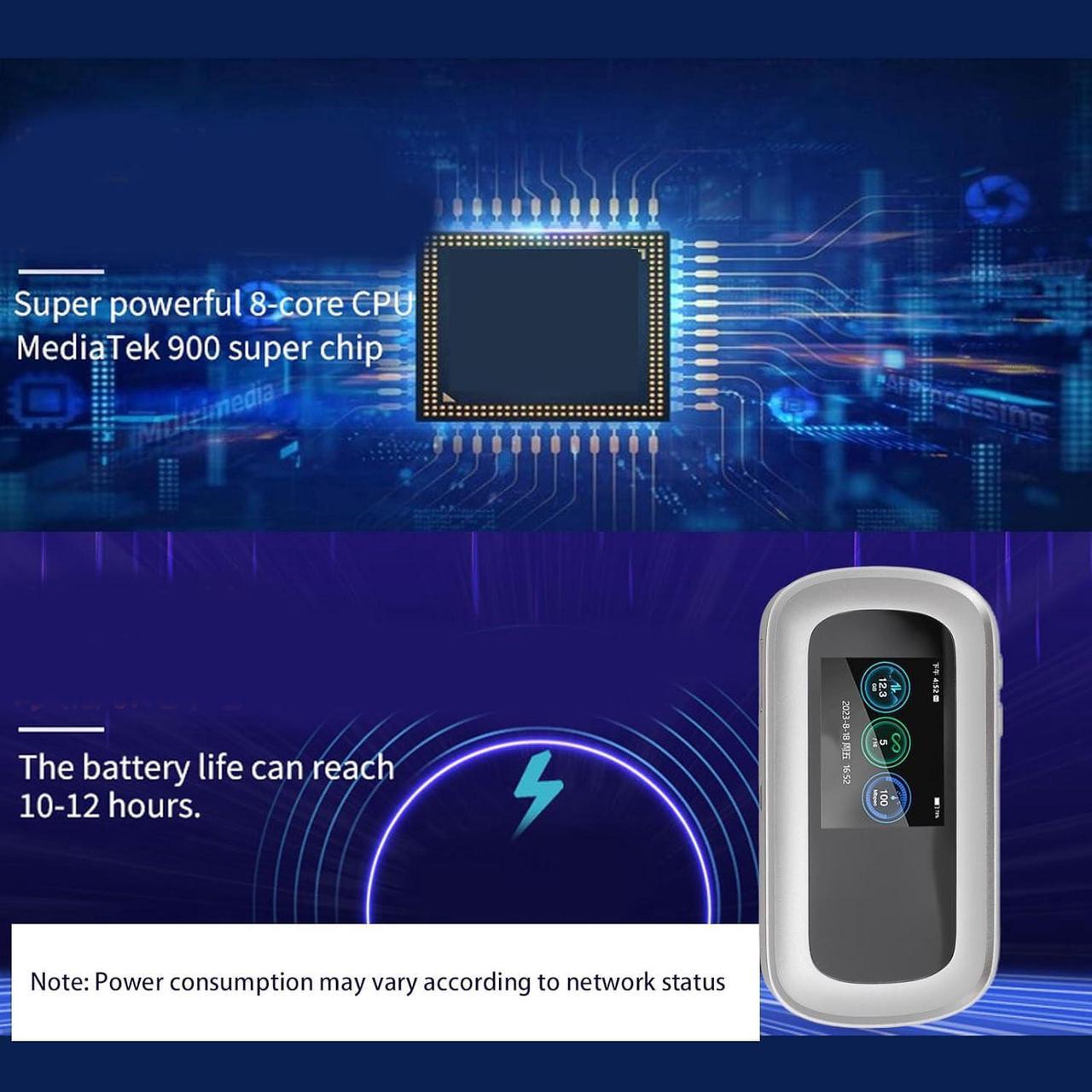 Alt view image 3 of 7 - Fockety 5G 4G LTE Mobile Hotspot, 2.5in Color Screen Octa Core CPU WiFi6 16 Users 10000mAh Internet Router Devices with SIM Card Slot for Android 11, Modem Router for Travel, Camping