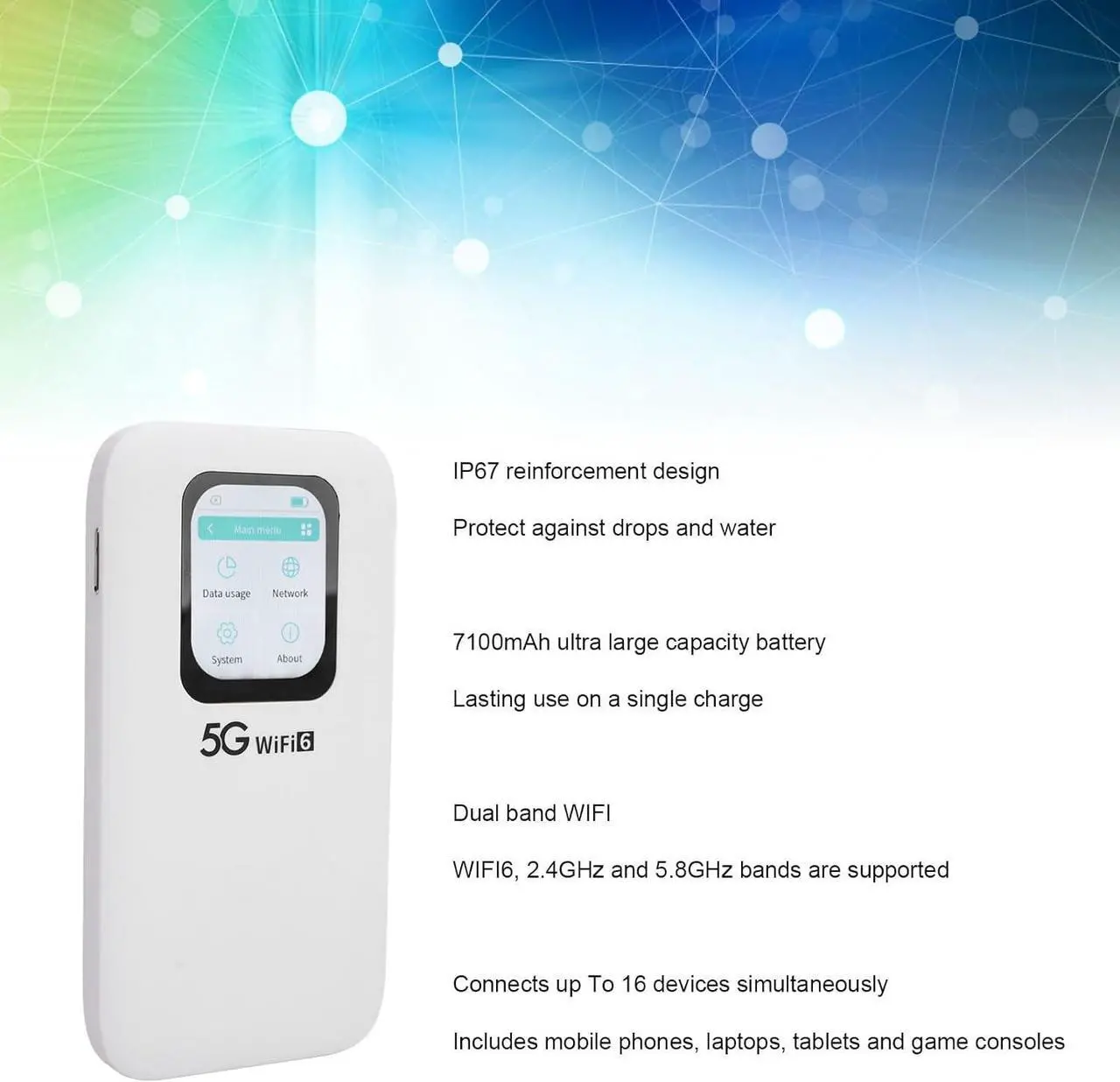 Alt view image 3 of 7 - 5G Mobile Hotspot, Portable Mobile Hotspot Router with Nano Sim Card Slot Connects Up to 16 Devices WiFi6 Mobile Hotspot with 2.01in Touch Screen for Travel