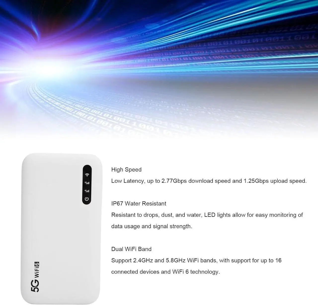 Alt view image 3 of 7 - 5G Mobile Hotspot, Portable Hotspot Pocket 6 Mobile Hotspot Router with SIM Card Slot, 16 Connected Devices, Hotspot Device for Travel, Camping