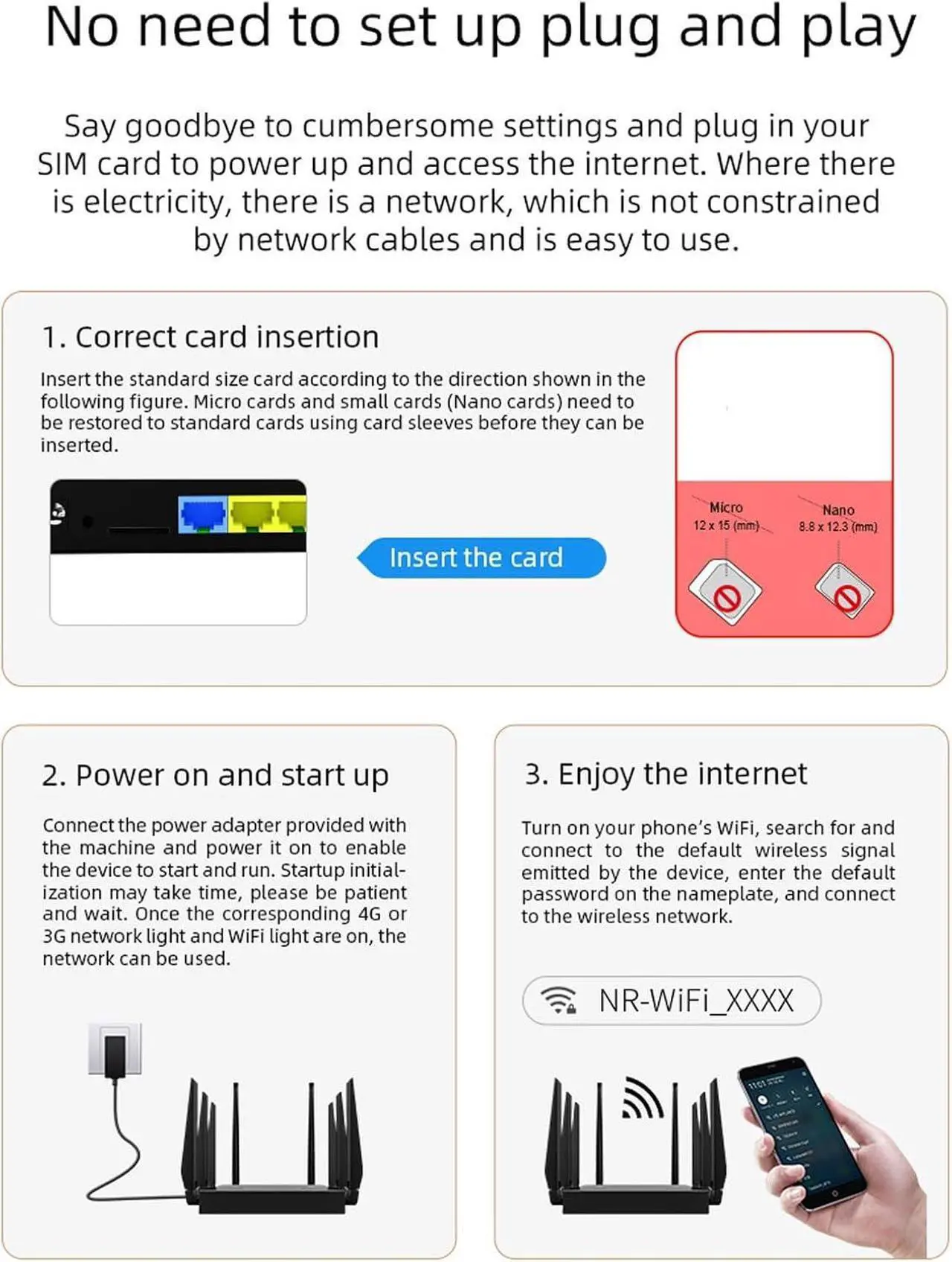 Alt view image 3 of 7 - 5G CPE Router with SIM Card Slot High Speed WiFi6 Gigabit Ethernet Network Router 8 Antennas for Home Office RV Travel (US Plug)