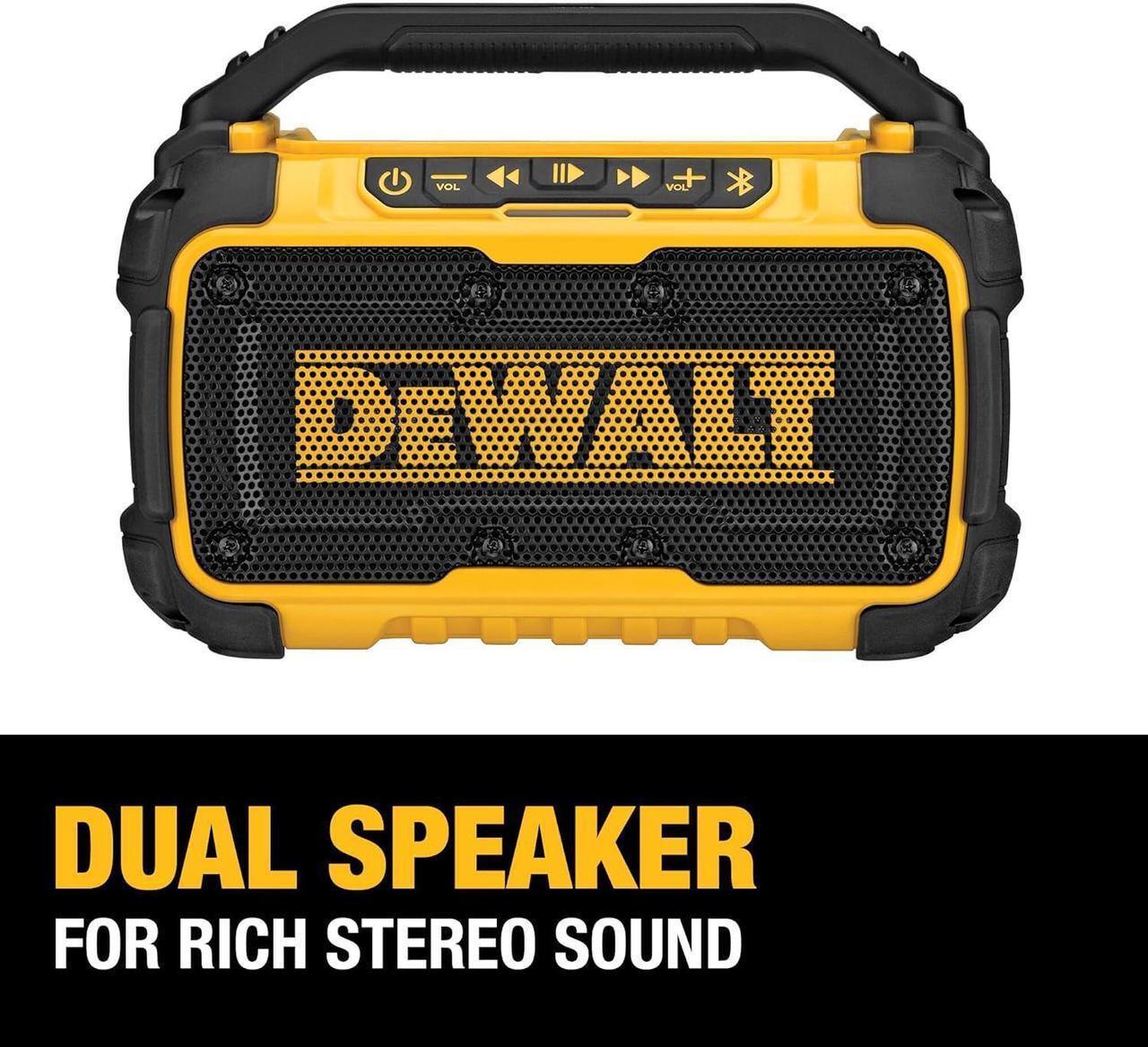 Alt view image 5 of 7 - DEWALT 20V MAX Bluetooth Speaker, 100 ft Range, Durable for Jobsites, Phone Holder Included, Lasts 8-10 Hours with Single Charge (DCR010)