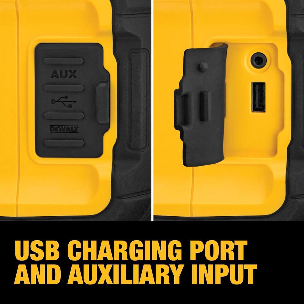 Alt view image 6 of 7 - DEWALT 20V MAX Bluetooth Speaker, 100 ft Range, Durable for Jobsites, Phone Holder Included, Lasts 8-10 Hours with Single Charge (DCR010)