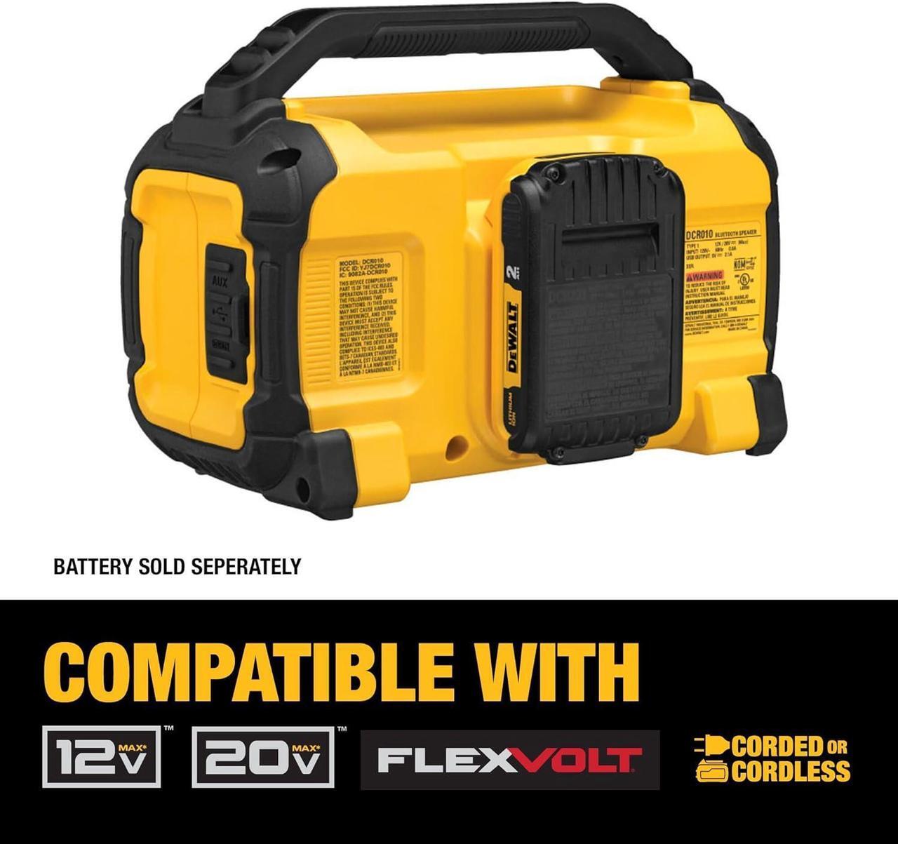 Alt view image 7 of 7 - DEWALT 20V MAX Bluetooth Speaker, 100 ft Range, Durable for Jobsites, Phone Holder Included, Lasts 8-10 Hours with Single Charge (DCR010)