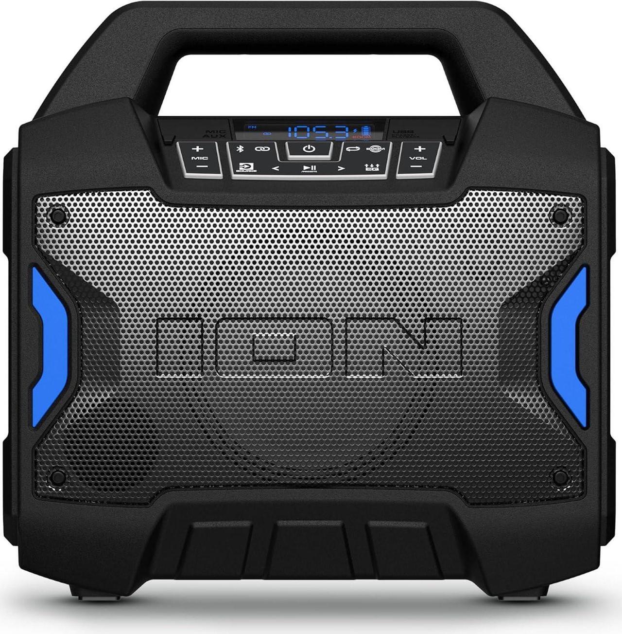Main image of ION Tailgater Boom - Outdoor Portable Bluetooth Speaker with Mic in, FM Radio, USB Port, Battery, IPX5 Water-Resistant, Wireless Stereo-Link, App, 60W