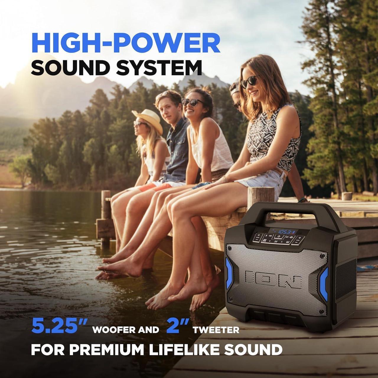 Alt view image 3 of 7 - ION Tailgater Boom - Outdoor Portable Bluetooth Speaker with Mic in, FM Radio, USB Port, Battery, IPX5 Water-Resistant, Wireless Stereo-Link, App, 60W