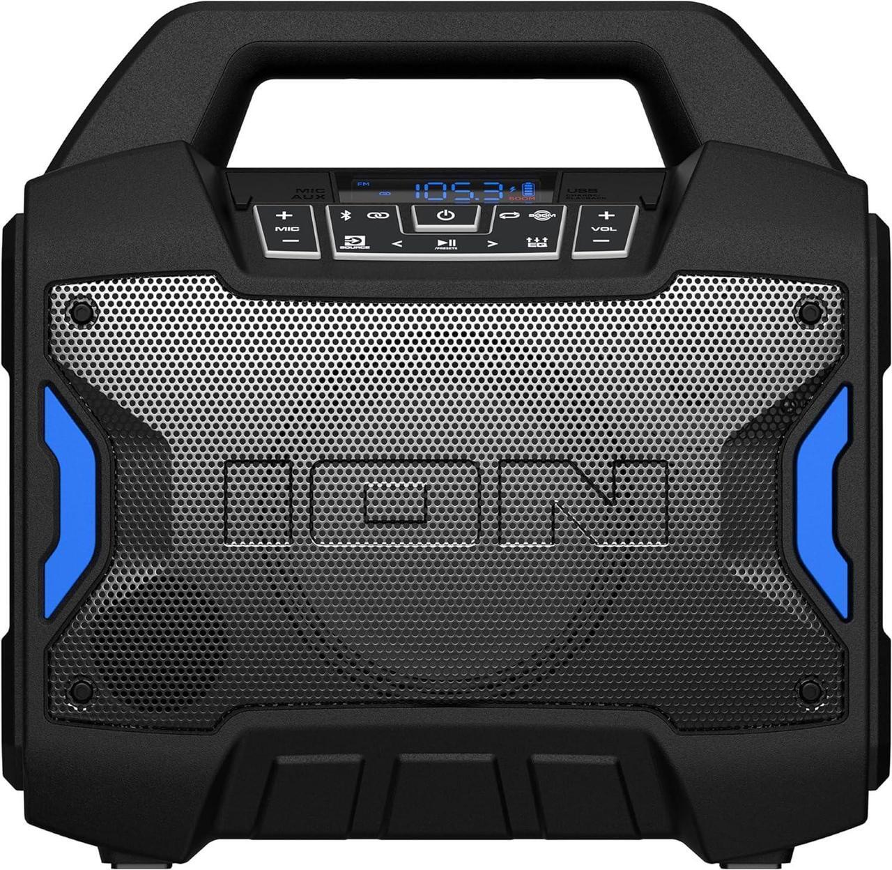 Alt view image 7 of 7 - ION Tailgater Boom - Outdoor Portable Bluetooth Speaker with Mic in, FM Radio, USB Port, Battery, IPX5 Water-Resistant, Wireless Stereo-Link, App, 60W