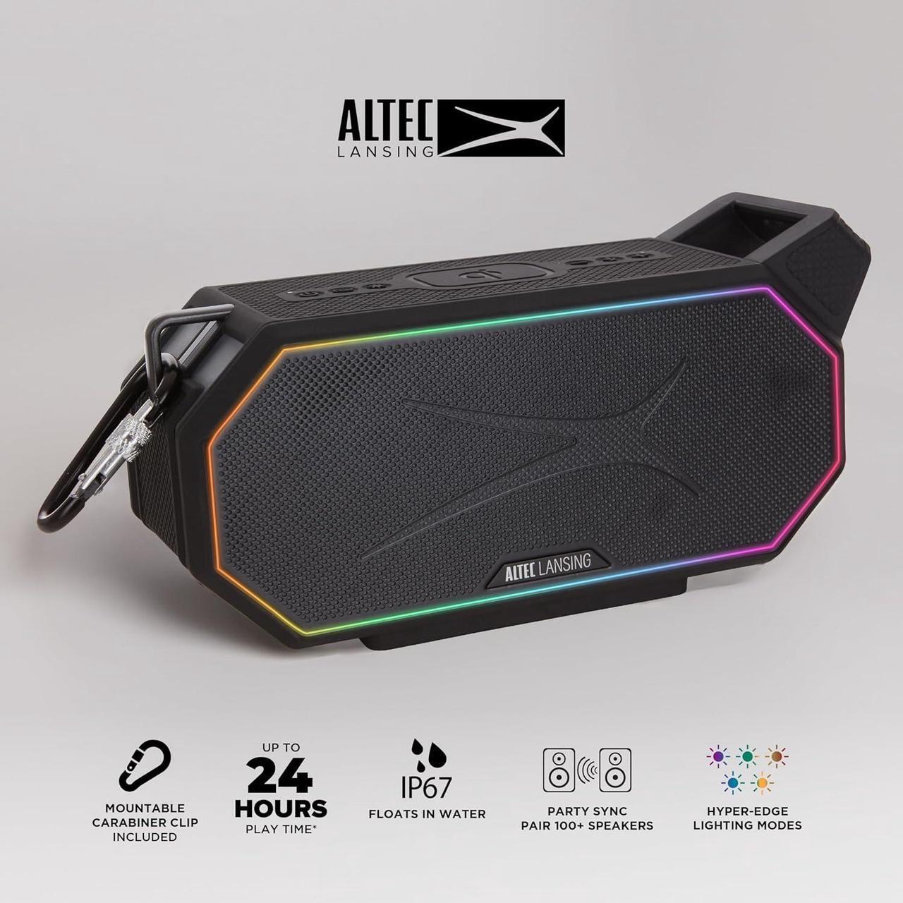 Alt view image 2 of 7 - Altec Lansing Portable Bluetooth Speaker HYDRABOOM 2.0, 32W Output Power, 16Hr Playtime, Party Sync, Qi Wireless Charging, Everything-Proof, Voice Assistant Compatible - Black