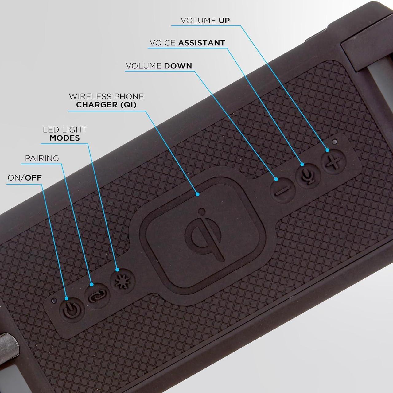 Alt view image 3 of 7 - Altec Lansing Portable Bluetooth Speaker HYDRABOOM 2.0, 32W Output Power, 16Hr Playtime, Party Sync, Qi Wireless Charging, Everything-Proof, Voice Assistant Compatible - Black