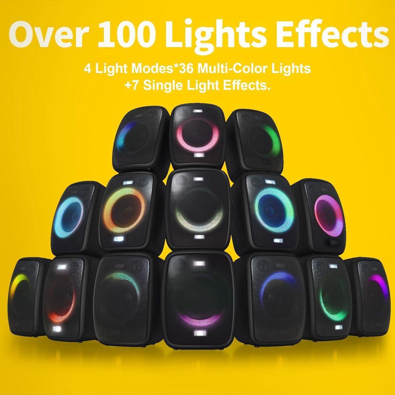 Alt view image 3 of 7 - DOSS PartyBoom Bluetooth Speaker with Extra Large Subwoofer, 100W Peak Power Stereo Sound, Rich Bass, Mixed Colors Lights, PartySync, Mic and Guitar Inputs, Wireless Speaker for Home, Outdoor, Party