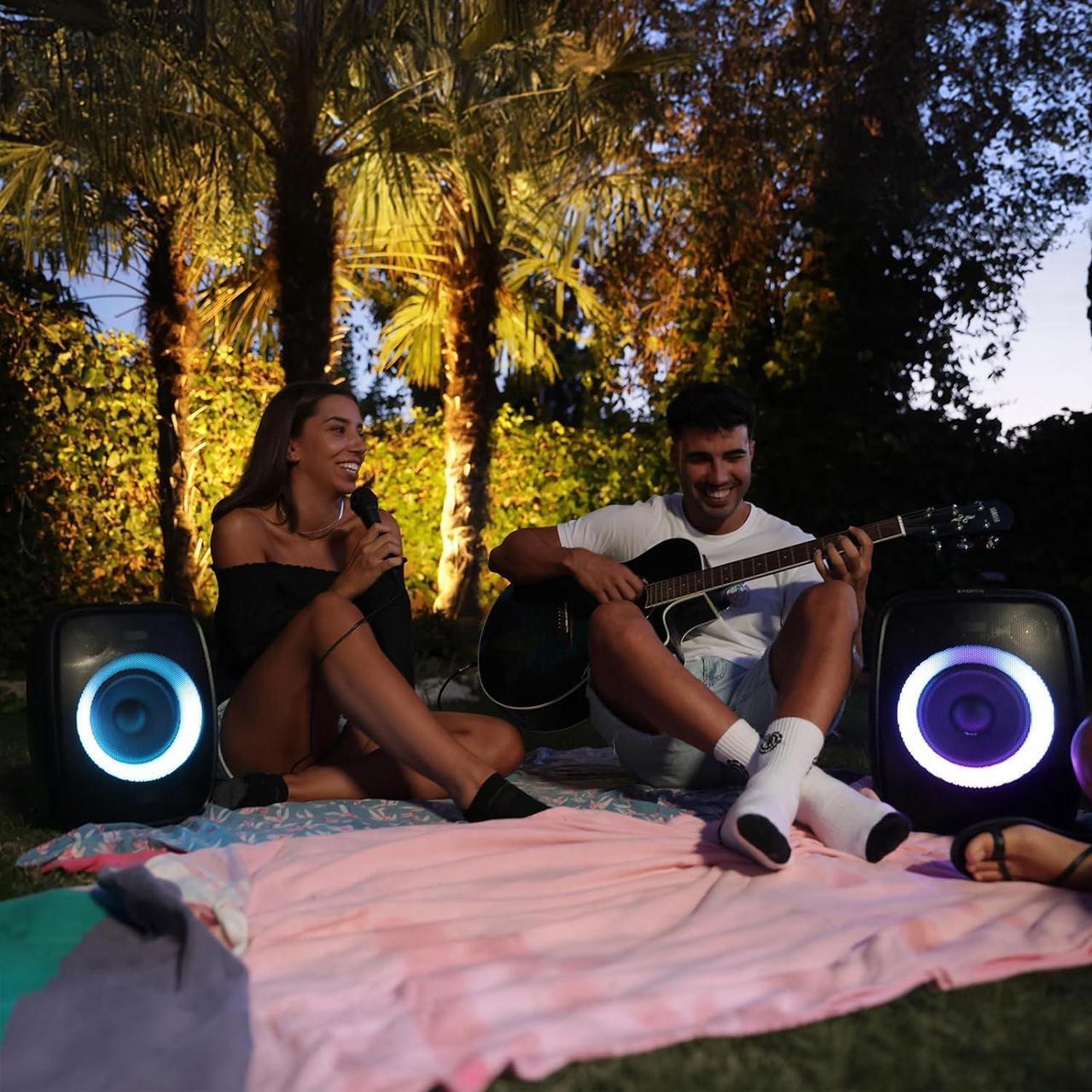 Alt view image 7 of 7 - DOSS PartyBoom Bluetooth Speaker with Extra Large Subwoofer, 100W Peak Power Stereo Sound, Rich Bass, Mixed Colors Lights, PartySync, Mic and Guitar Inputs, Wireless Speaker for Home, Outdoor, Party