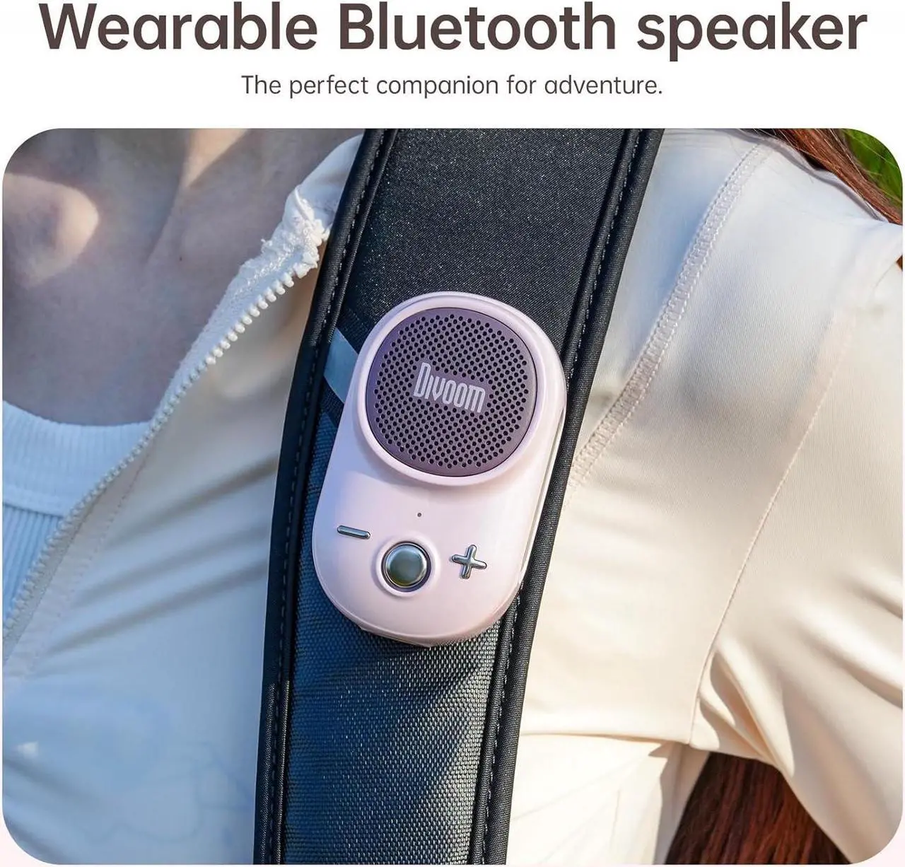 Alt view image 3 of 7 - Divoom Itour-S Portable Mini Wearable Bluetooth Speaker, Big Audio and Punchy Bass,Clip-On Design, IP67 Waterproof and Dustproof,10 Hours Playtime,Speaker for Home Travel Office and Outdoors (Pink)