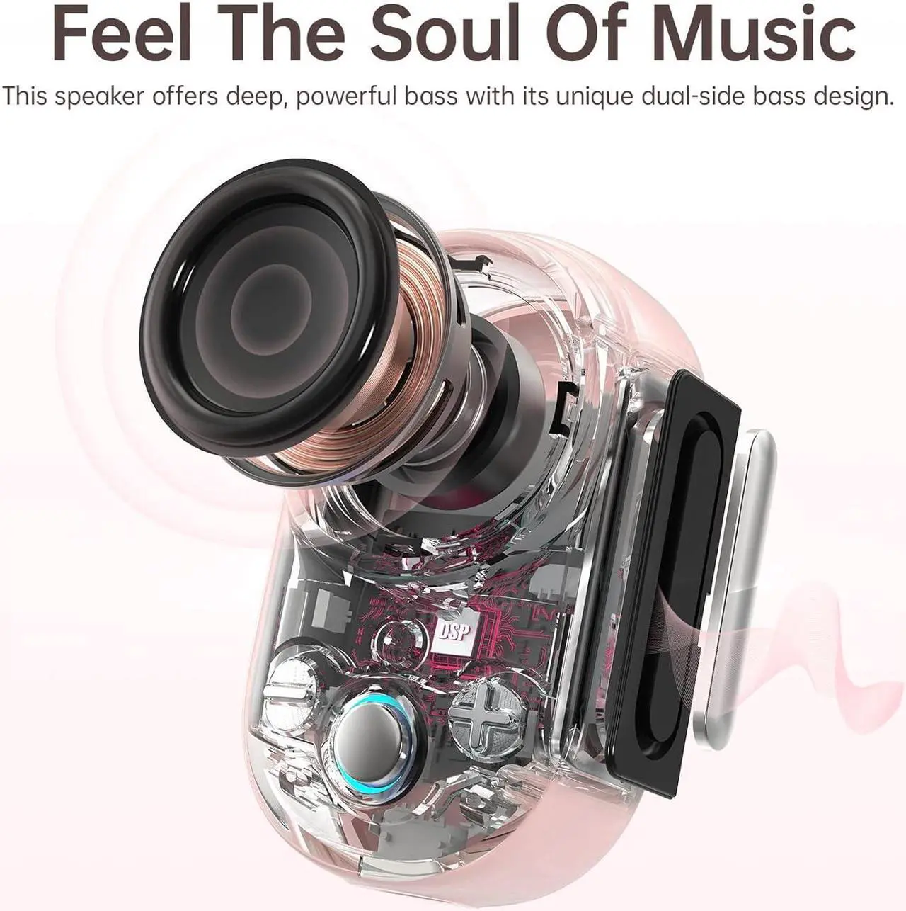 Alt view image 4 of 7 - Divoom Itour-S Portable Mini Wearable Bluetooth Speaker, Big Audio and Punchy Bass,Clip-On Design, IP67 Waterproof and Dustproof,10 Hours Playtime,Speaker for Home Travel Office and Outdoors (Pink)