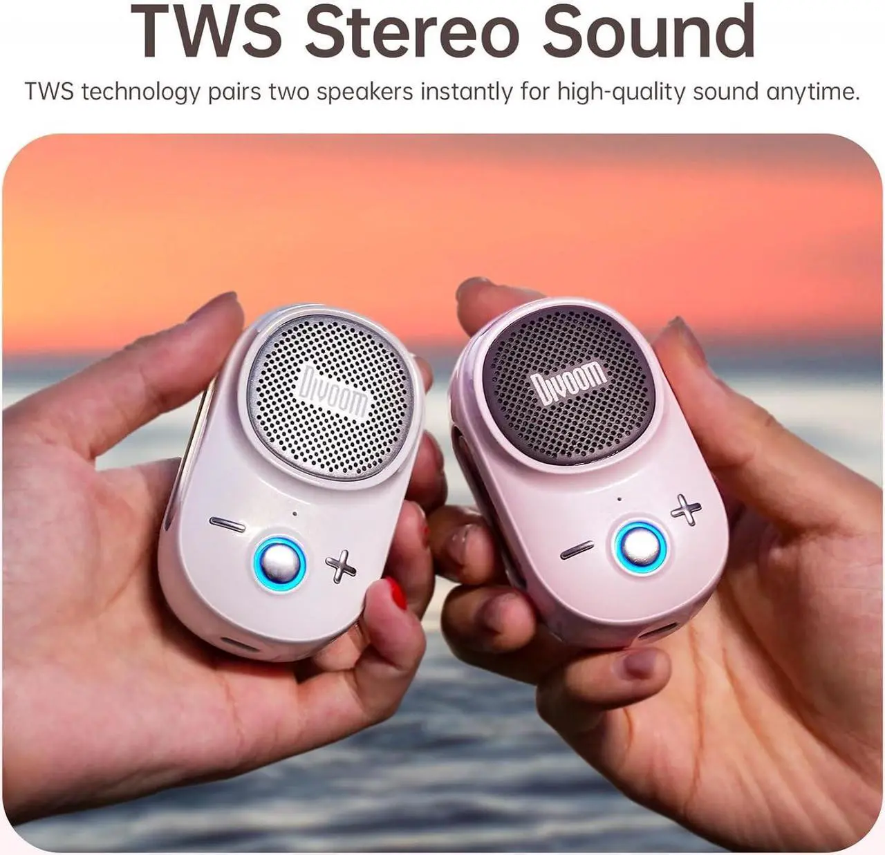 Alt view image 6 of 7 - Divoom Itour-S Portable Mini Wearable Bluetooth Speaker, Big Audio and Punchy Bass,Clip-On Design, IP67 Waterproof and Dustproof,10 Hours Playtime,Speaker for Home Travel Office and Outdoors (Pink)