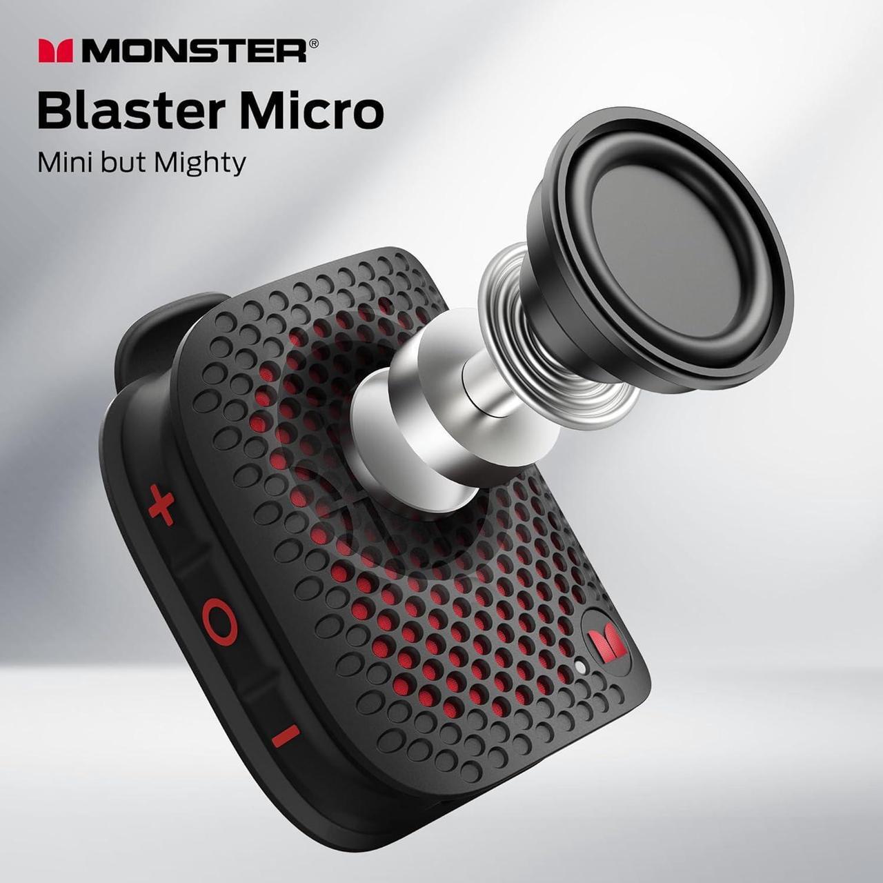 Alt view image 2 of 7 - Monster BLASTER MICRO Bluetooth Speaker, Clip on Wireless Wearable Speaker for Hands-Free Calls and Music, Small Mini Portable Speaker for Workout, Cycling, Running, TWS, IPX7 Waterproof, 12H Playtime