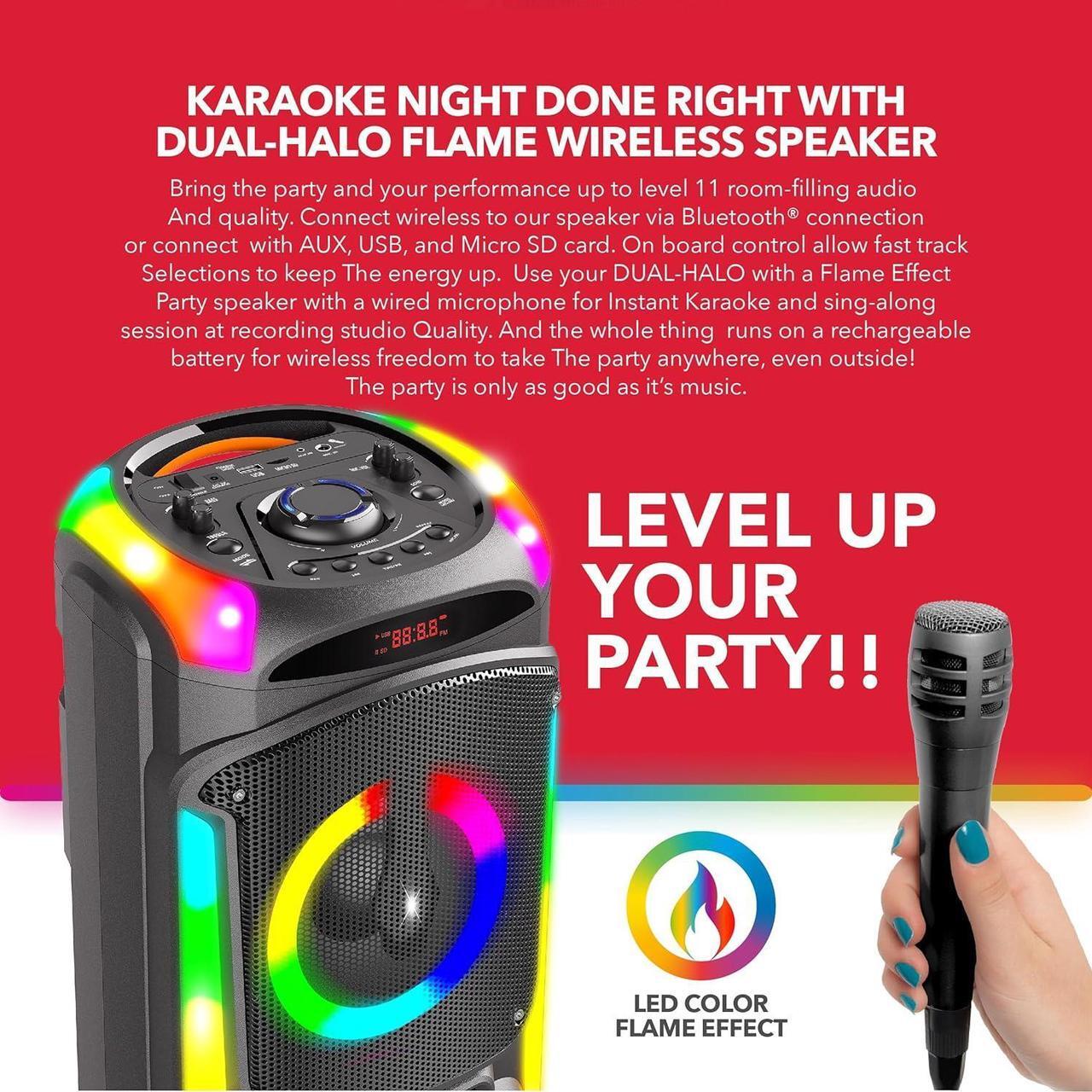Alt view image 5 of 7 - RCA Disco 88 Flame Effect Bluetooth Speaker with Mic, Dual 8" Woofers, LED Lights, Mic Included