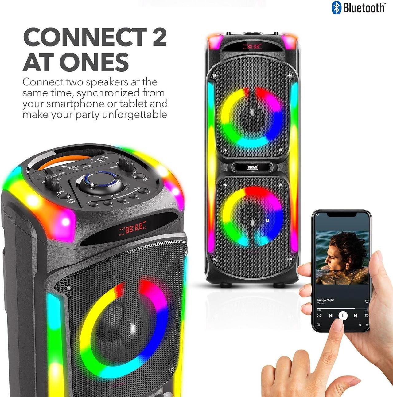 Alt view image 7 of 7 - RCA Disco 88 Flame Effect Bluetooth Speaker with Mic, Dual 8" Woofers, LED Lights, Mic Included