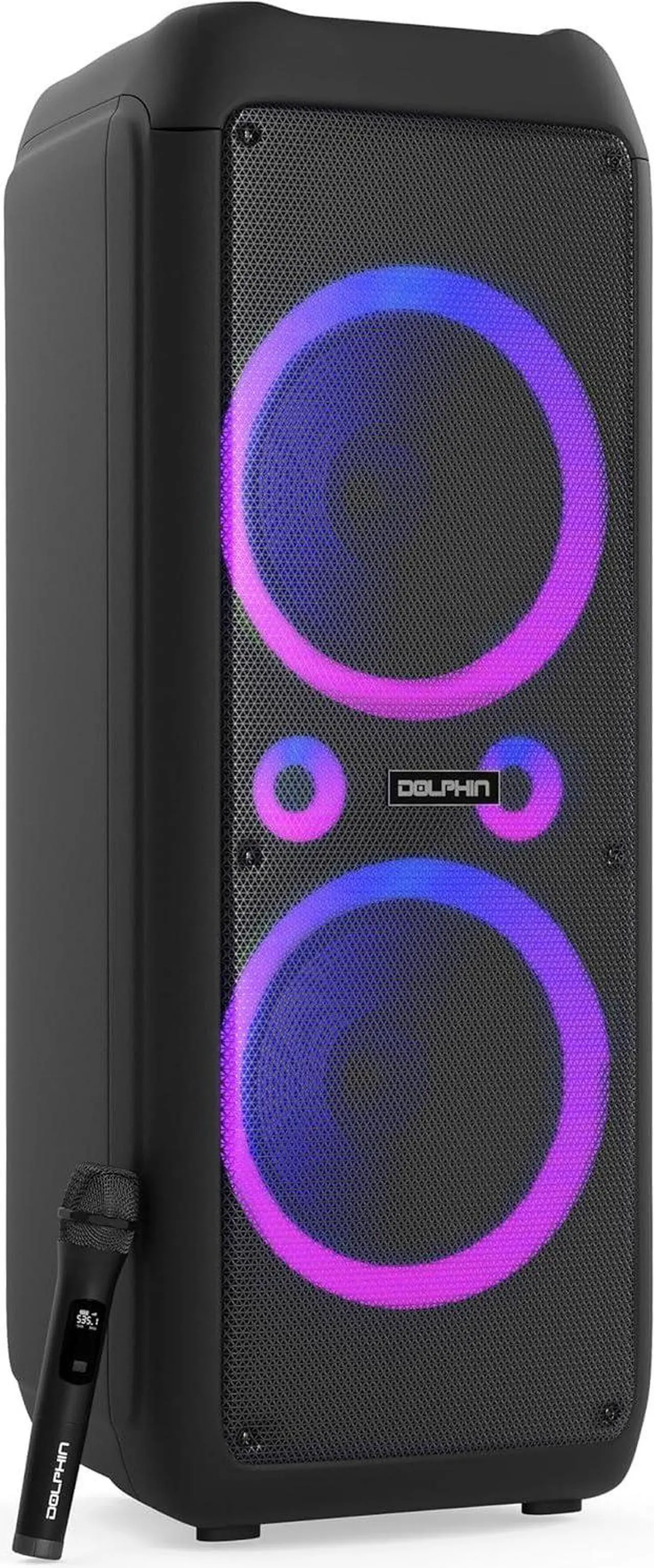 Alt view image 6 of 7 - Dolphin SP-1270RBT Dual 12-Inch Premium Party Bluetooth Speaker, Bluetooth/USB/SD/FM/AUX, X-Bass, 5-Band EQ, LED Display, Quad Ring Lights