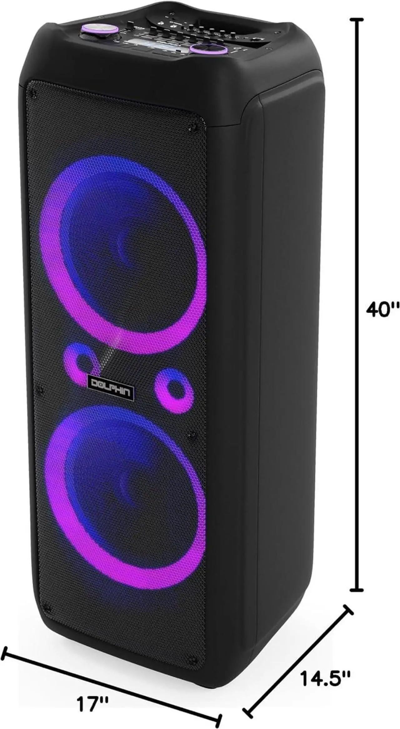 Alt view image 7 of 7 - Dolphin SP-1270RBT Dual 12-Inch Premium Party Bluetooth Speaker, Bluetooth/USB/SD/FM/AUX, X-Bass, 5-Band EQ, LED Display, Quad Ring Lights