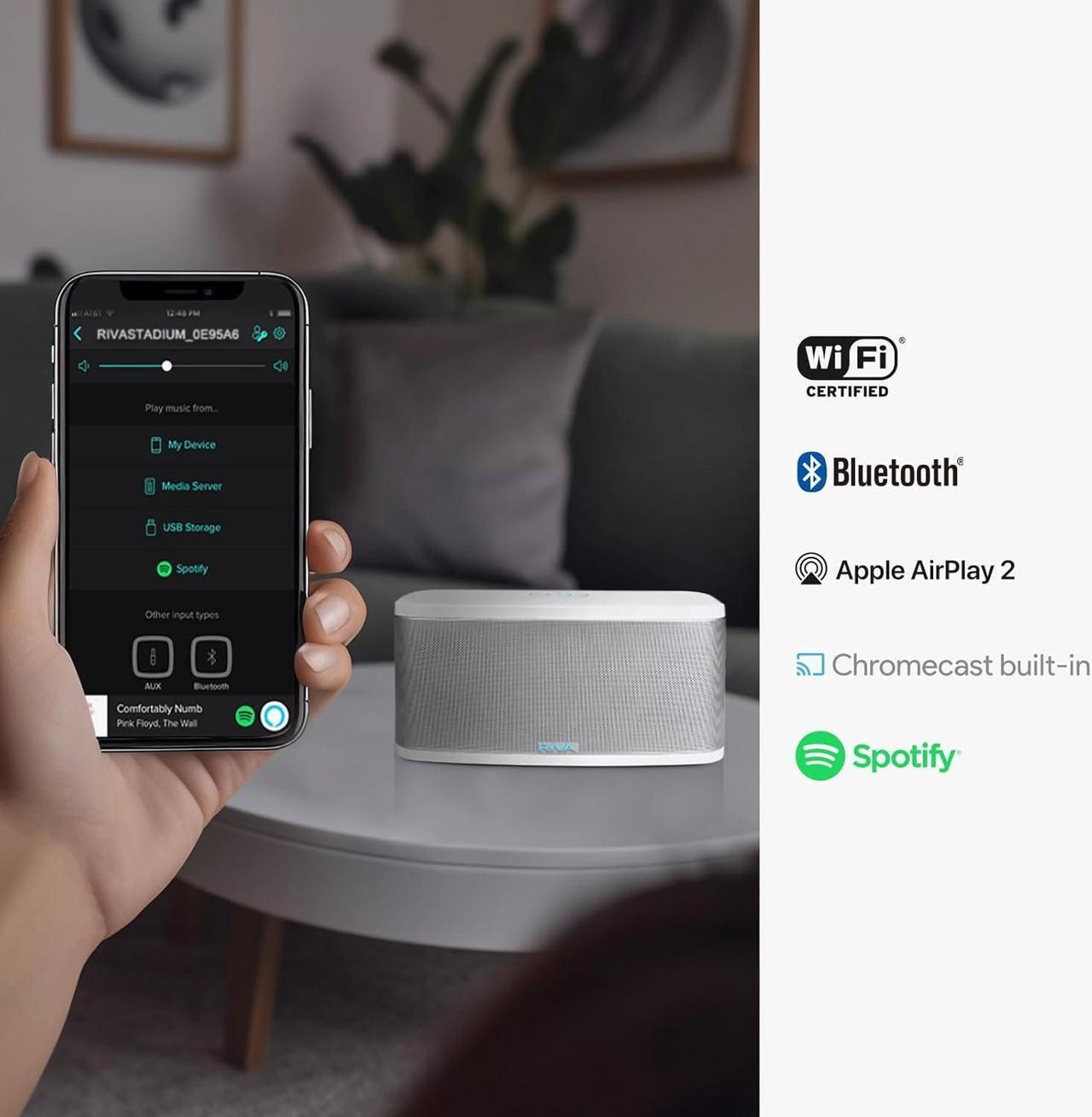 Alt view image 3 of 7 - RIVA Upgraded Stadium Wireless Smart Hi-Fi Speaker with Alexa Voice Control, 10 Drivers, 200W, Multiroom Music System, Support Airplay 2, Spotify Streaming, Wi-Fi, Bluetooth (White)