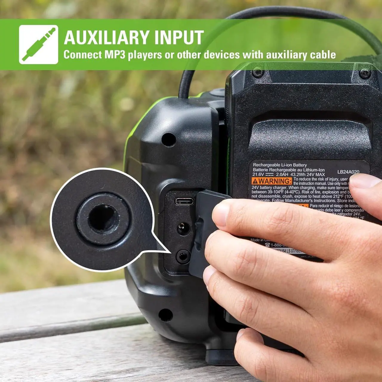 Alt view image 7 of 7 - Greenworks 24V Bluetooth Compact Speaker, AC/DC Wireless Portable Worksite Speaker, 2Ah Battery and Charger Included
