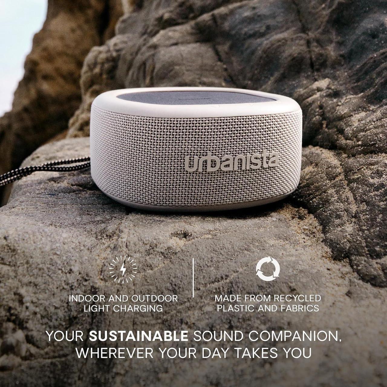 Alt view image 4 of 7 - Urbanista Malibu Small Solar Bluetooth Speaker, 20W Wireless Portable Speaker, Infinite Playtime, IP67 Waterproof Speaker for Outdoor, Travel, Dual Pairing Speakers for iPhone, Samsung & More, Grey