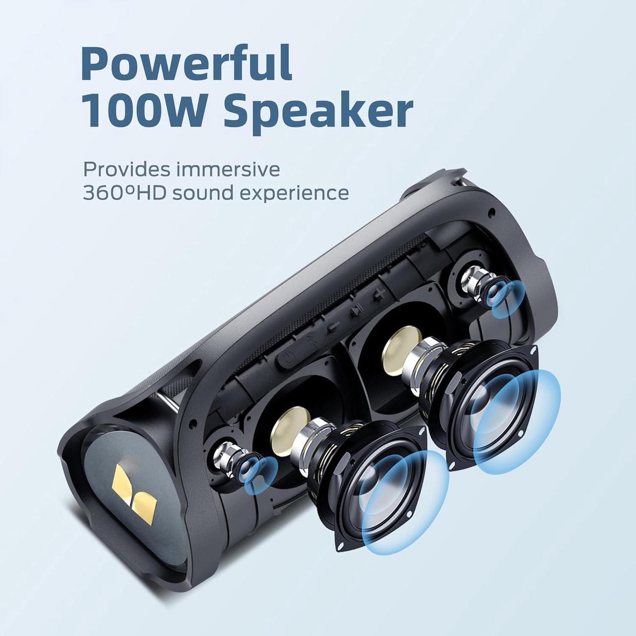 Alt view image 2 of 7 - Monster Adventurer Max 100W Bluetooth Speaker, IPX7 Waterproof Large Portable Bluetooth Speakers Stereo Sound, Loud Outdoor Wireless Speaker, 24H Playtime, Fast Charging, Support Mic in, Gold