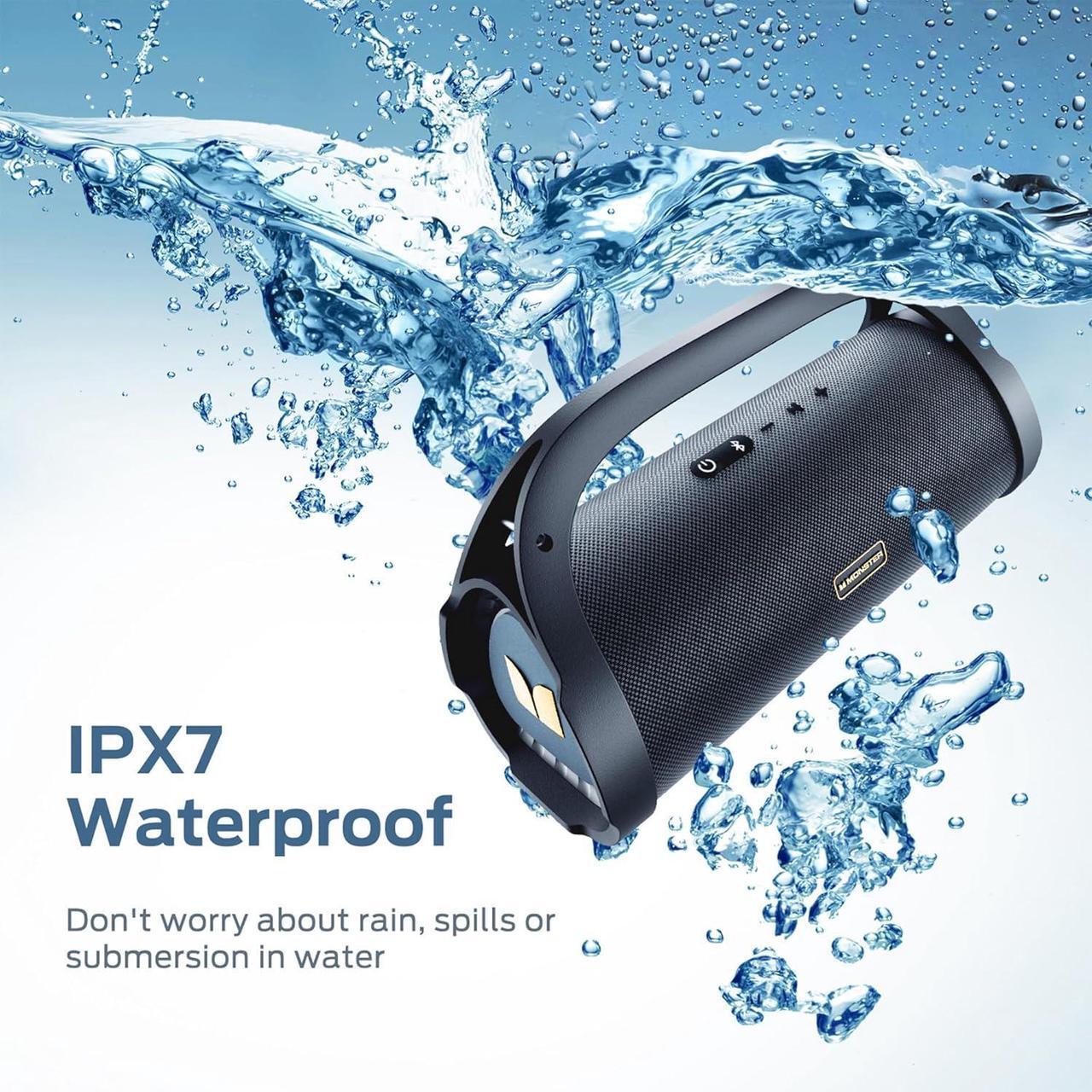 Alt view image 4 of 7 - Monster Adventurer Max 100W Bluetooth Speaker, IPX7 Waterproof Large Portable Bluetooth Speakers Stereo Sound, Loud Outdoor Wireless Speaker, 24H Playtime, Fast Charging, Support Mic in, Gold