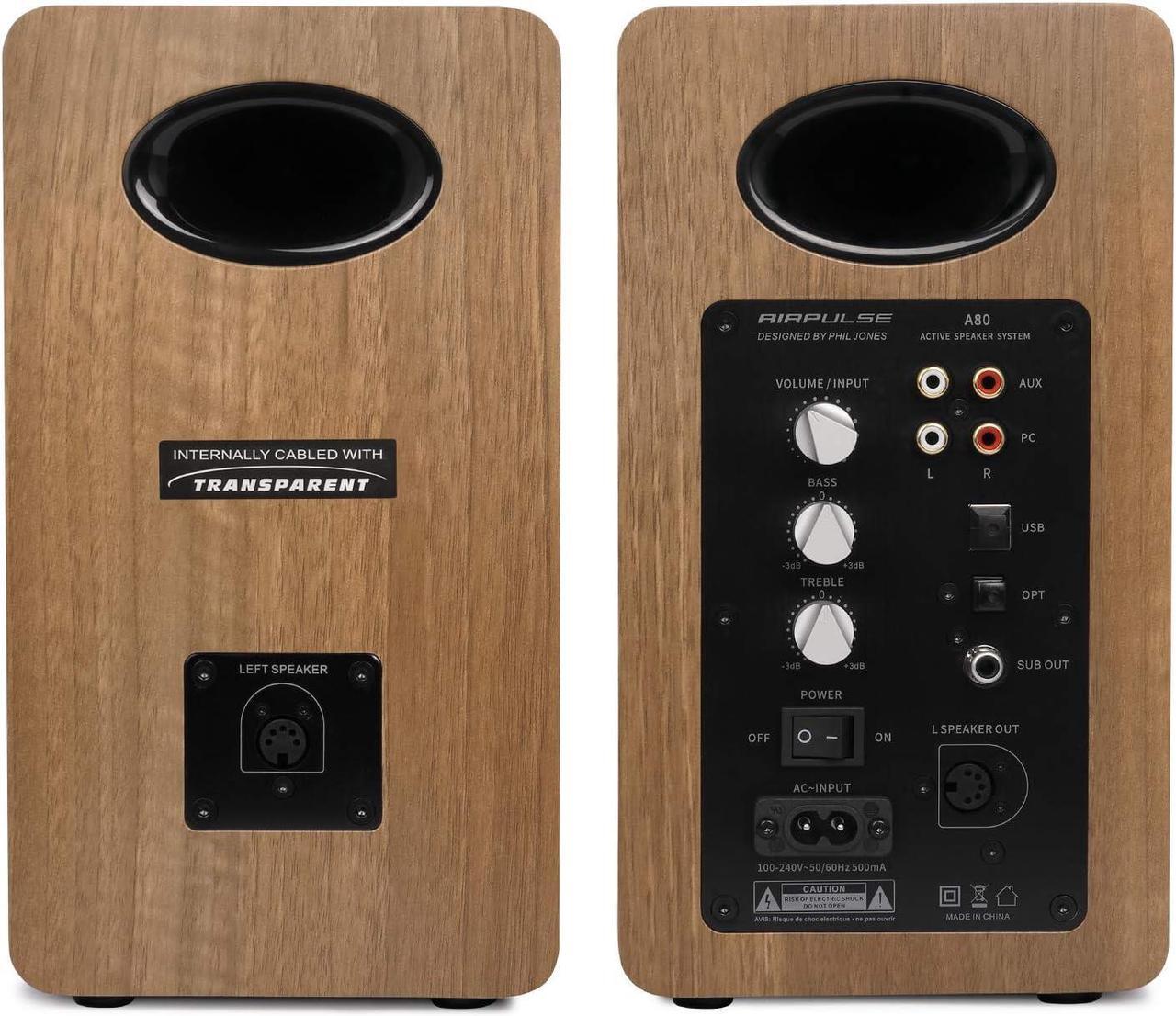 Alt view image 4 of 7 - Airpulse A80 Hi-Res Audio Certified Active Speaker System, Built-in Amplifier, Optical, Sub Out, Bluetooth 5.0 aptX, AUX, PC, and USB Inputs - Pair