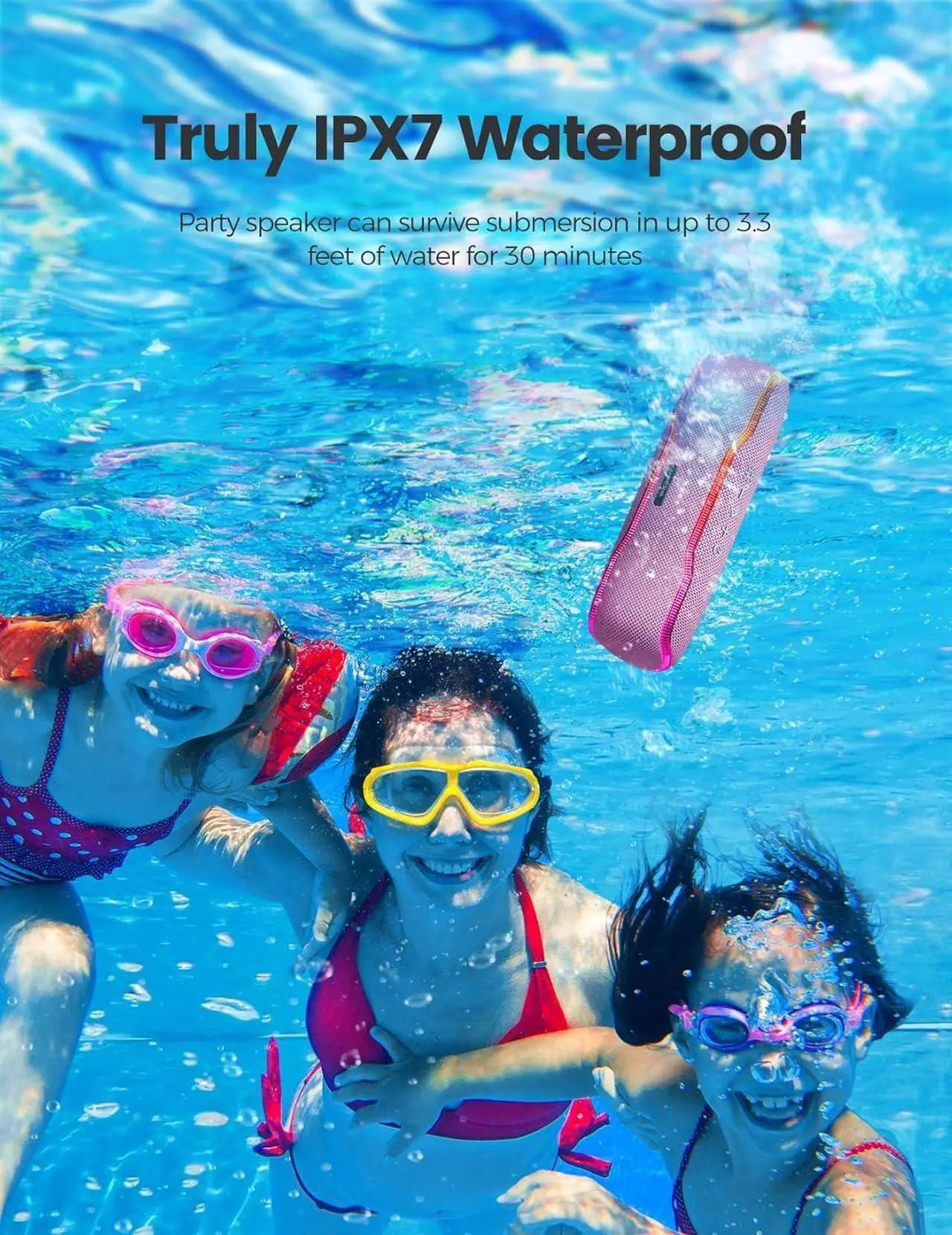 Alt view image 3 of 7 - Portable Bluetooth Speaker, IPX7 Waterproof Wireless Speaker with Colorful Flashing Lights, 24H Playtime, 100ft Bluetooth Range, Outdoor, Home Speaker, TWS Pairing for Women, Girls Gift - Pink