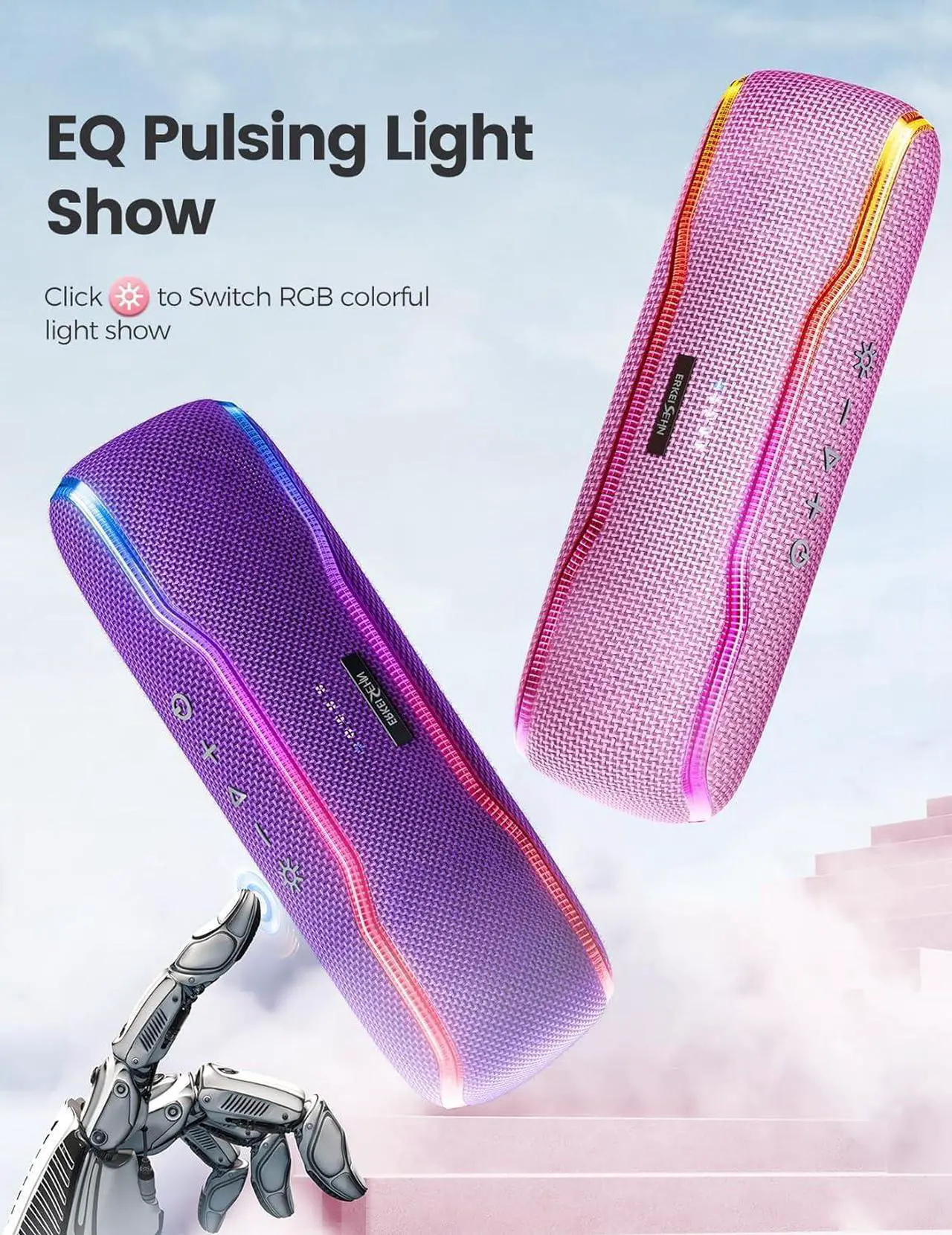 Alt view image 6 of 7 - Portable Bluetooth Speaker, IPX7 Waterproof Wireless Speaker with Colorful Flashing Lights, 24H Playtime, 100ft Bluetooth Range, Outdoor, Home Speaker, TWS Pairing for Women, Girls Gift - Pink