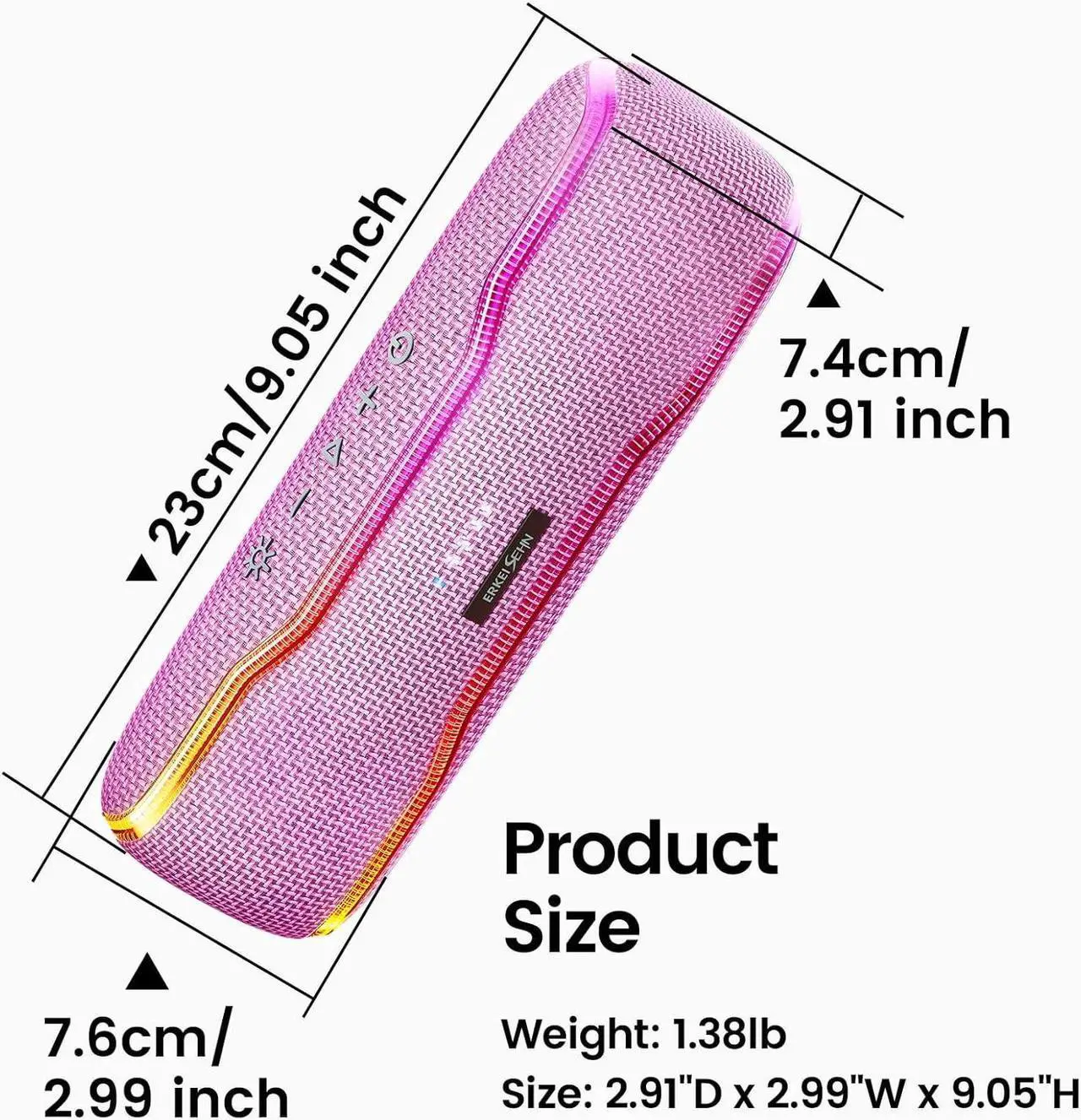 Alt view image 7 of 7 - Portable Bluetooth Speaker, IPX7 Waterproof Wireless Speaker with Colorful Flashing Lights, 24H Playtime, 100ft Bluetooth Range, Outdoor, Home Speaker, TWS Pairing for Women, Girls Gift - Pink