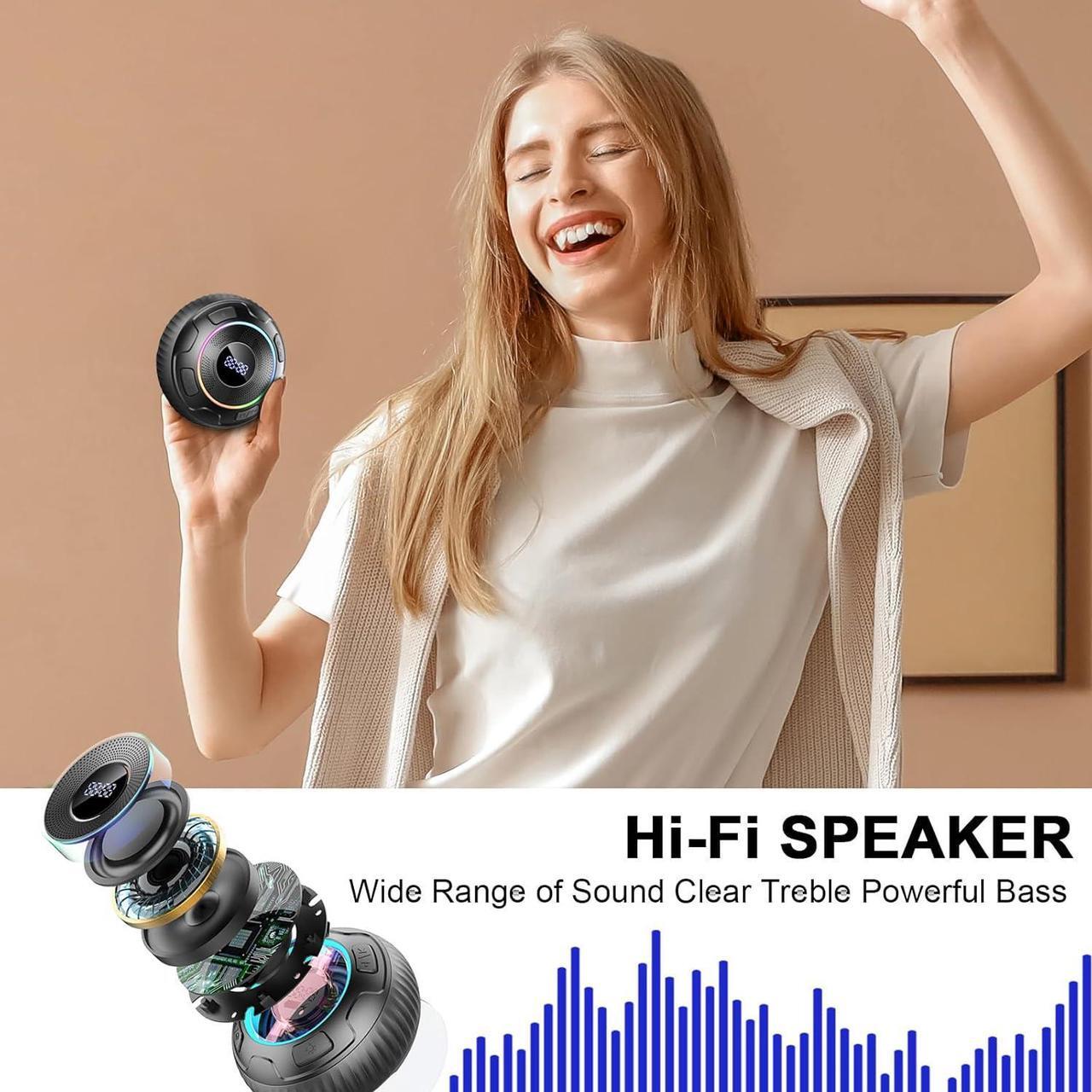 Alt view image 4 of 7 - Bluetooth Shower Speaker, 2024 Portable Speakers Bluetooth 5.3 IPX7 Waterproof Wireless Speaker with LED Light, 360° Sound Mini Portable Speaker with Suction Cup and Hand Free Mic for Bathroom/Outdoor