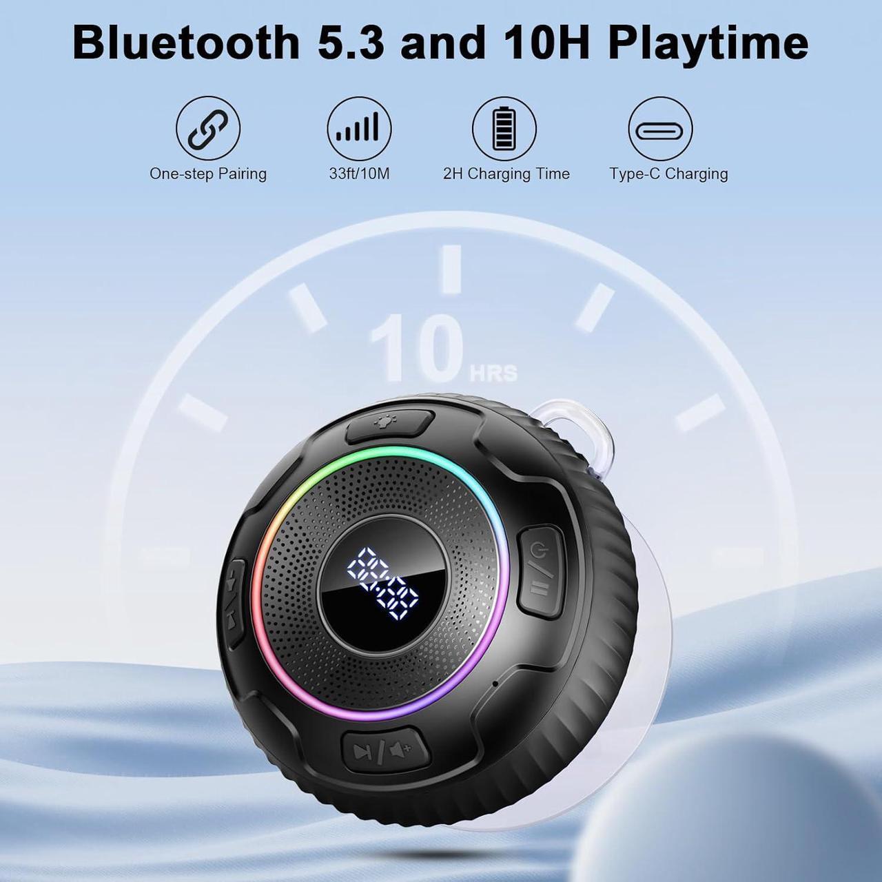 Alt view image 5 of 7 - Bluetooth Shower Speaker, 2024 Portable Speakers Bluetooth 5.3 IPX7 Waterproof Wireless Speaker with LED Light, 360° Sound Mini Portable Speaker with Suction Cup and Hand Free Mic for Bathroom/Outdoor