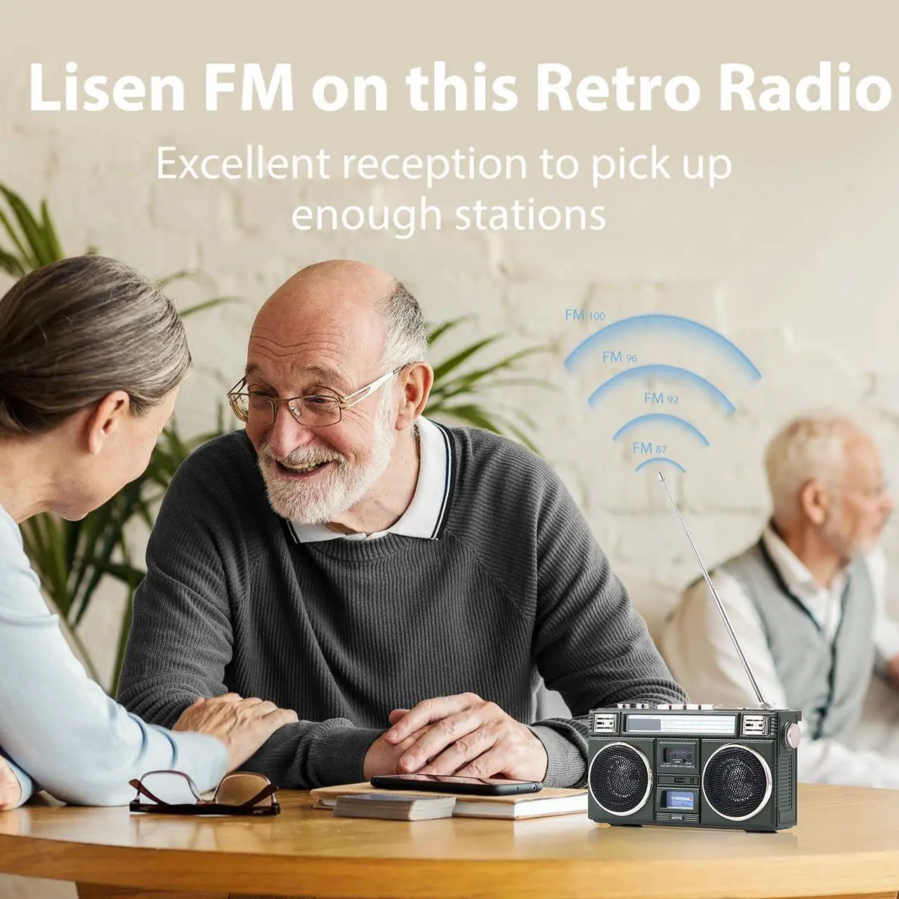 Alt view image 2 of 7 - ANTPO Retro Vintage Radio Bluetooth Speakers Vintage Decor Small Wireless Speakers Stereo Radio Portable FM with Rich Bass Speakers Support TF Card for Home/Outdoor/Gift