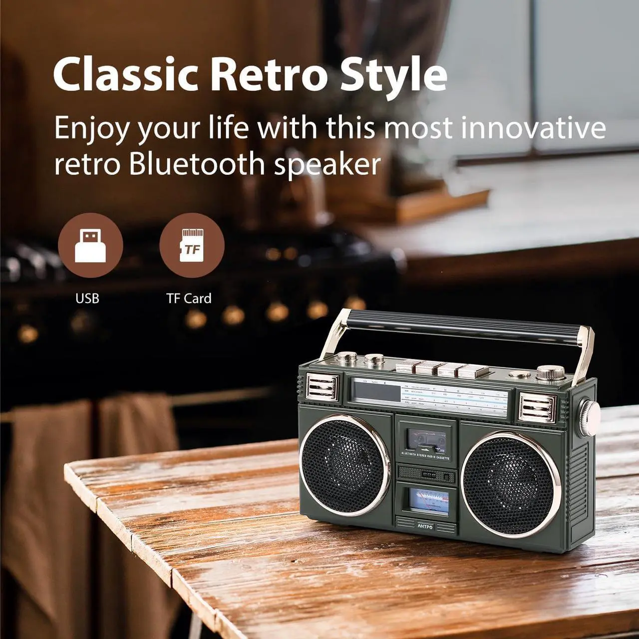 Alt view image 5 of 7 - ANTPO Retro Vintage Radio Bluetooth Speakers Vintage Decor Small Wireless Speakers Stereo Radio Portable FM with Rich Bass Speakers Support TF Card for Home/Outdoor/Gift