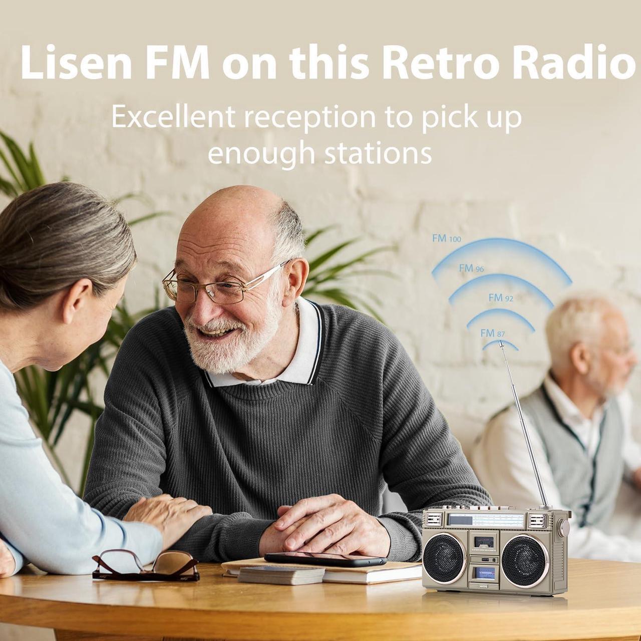 Alt view image 2 of 7 - ANTPO Retro Vintage Radio Bluetooth Speakers Vintage Decor Small Wireless Speakers Stereo Radio Portable FM with Rich Bass Speakers Support TF Card for Home/Outdoor/Gift