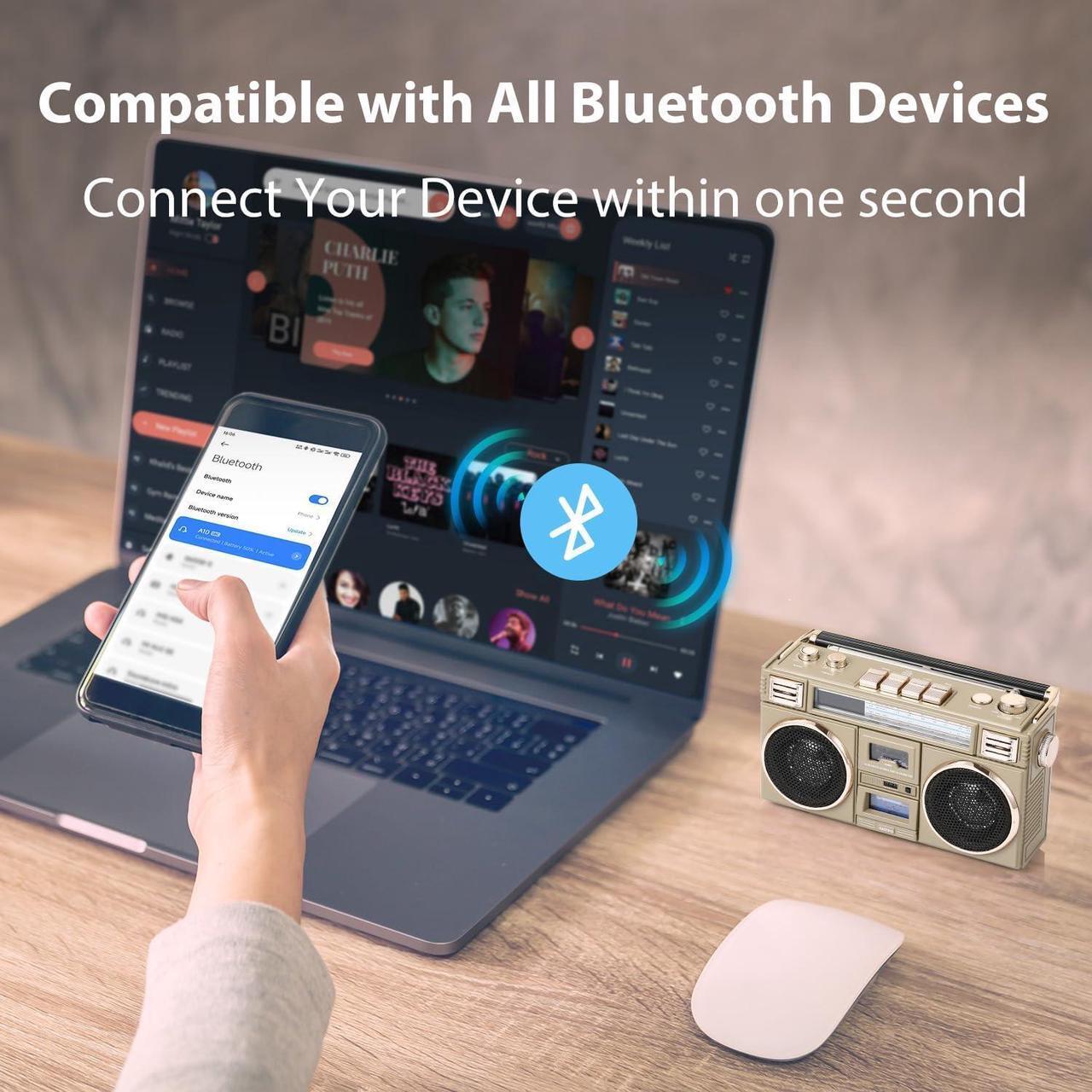 Alt view image 3 of 7 - ANTPO Retro Vintage Radio Bluetooth Speakers Vintage Decor Small Wireless Speakers Stereo Radio Portable FM with Rich Bass Speakers Support TF Card for Home/Outdoor/Gift