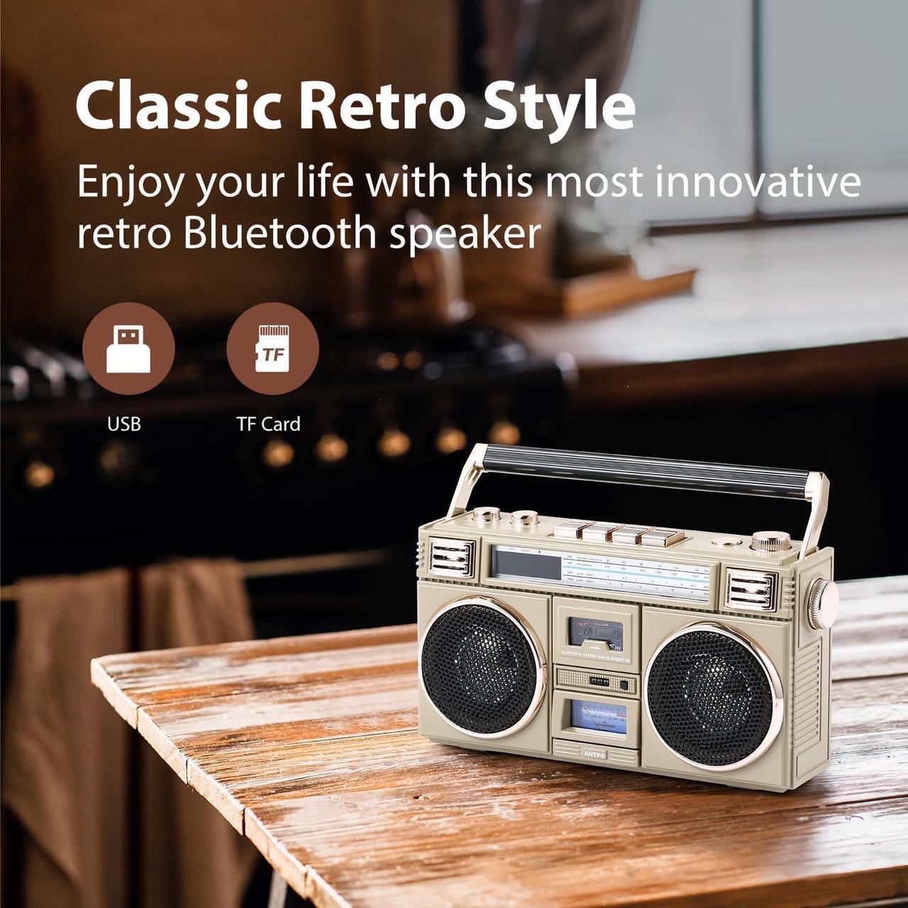 Alt view image 5 of 7 - ANTPO Retro Vintage Radio Bluetooth Speakers Vintage Decor Small Wireless Speakers Stereo Radio Portable FM with Rich Bass Speakers Support TF Card for Home/Outdoor/Gift