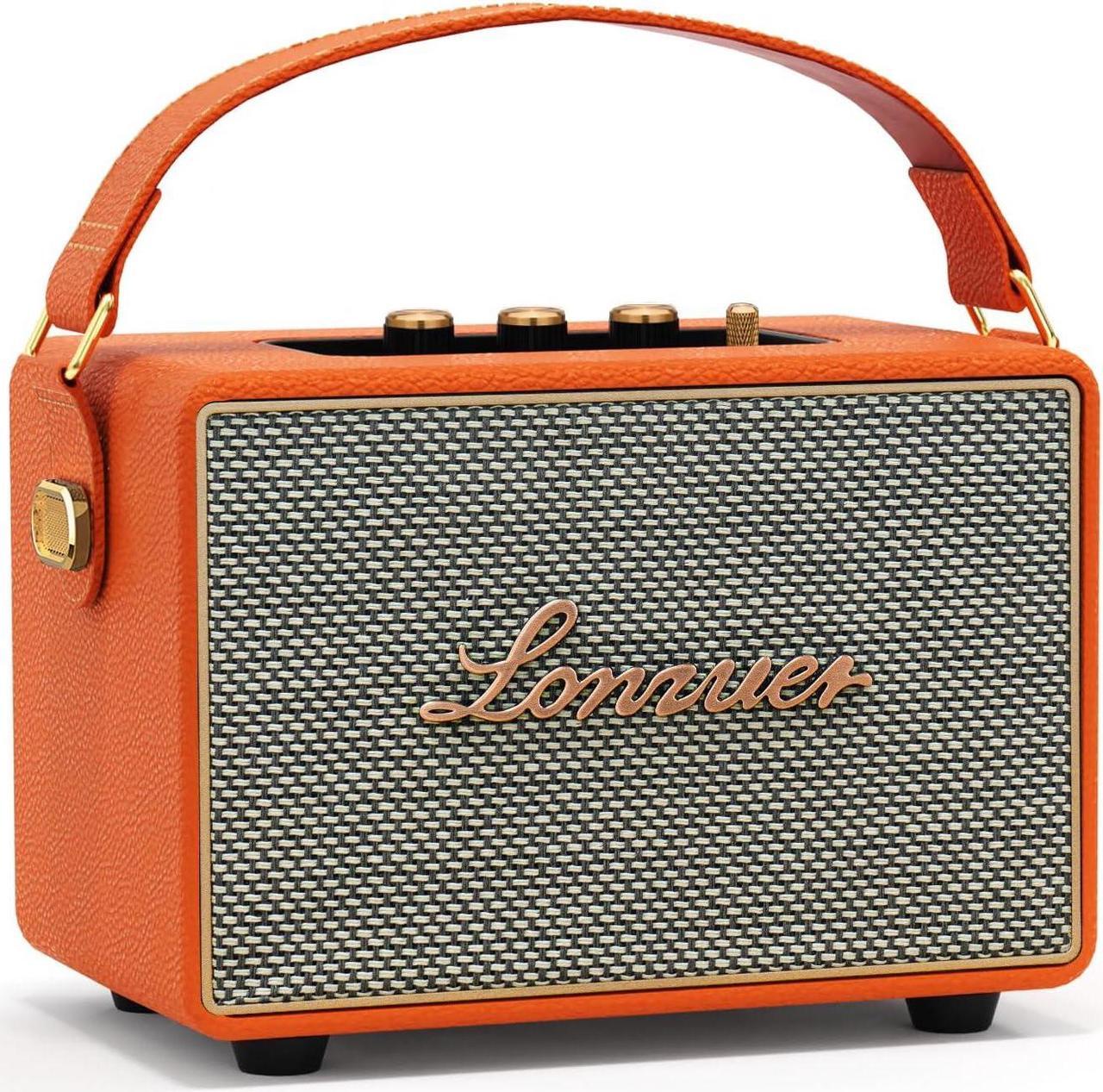 Main image of 10000mAh Rechargeable 80Watts Retro Classy Wooden Portable Blue Tooth Aesthetic Home Party Speaker Bluetooth Wireless Vintage Style with Subwoofer Leather Strap Handle-Orange