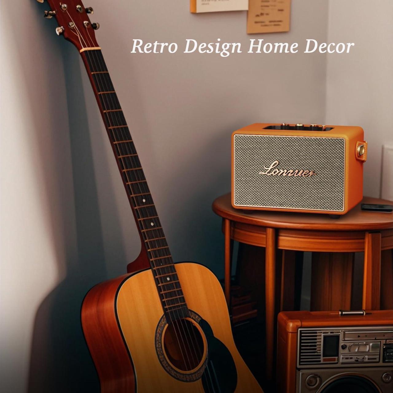Alt view image 6 of 6 - 10000mAh Rechargeable 80Watts Retro Classy Wooden Portable Blue Tooth Aesthetic Home Party Speaker Bluetooth Wireless Vintage Style with Subwoofer Leather Strap Handle-Orange