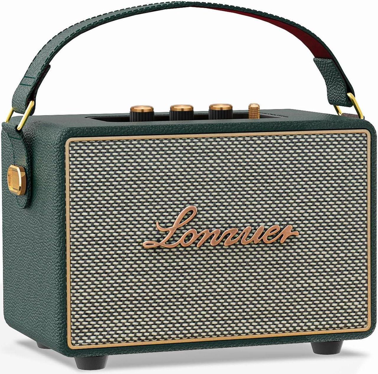 Main image of Vintage Home Decor Wireless Bluetooth Wooden Carrying Portable Speaker Deep Bass with Fabric Grill Leather Strap Handle-Green