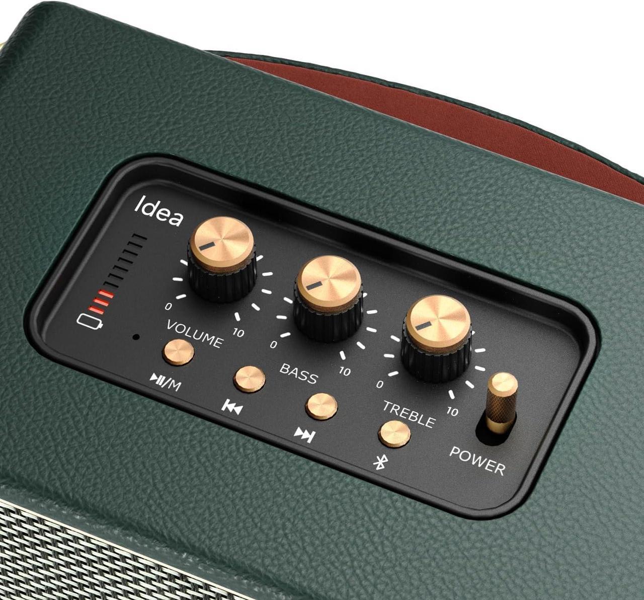 Alt view image 2 of 6 - Vintage Home Decor Wireless Bluetooth Wooden Carrying Portable Speaker Deep Bass with Fabric Grill Leather Strap Handle-Green
