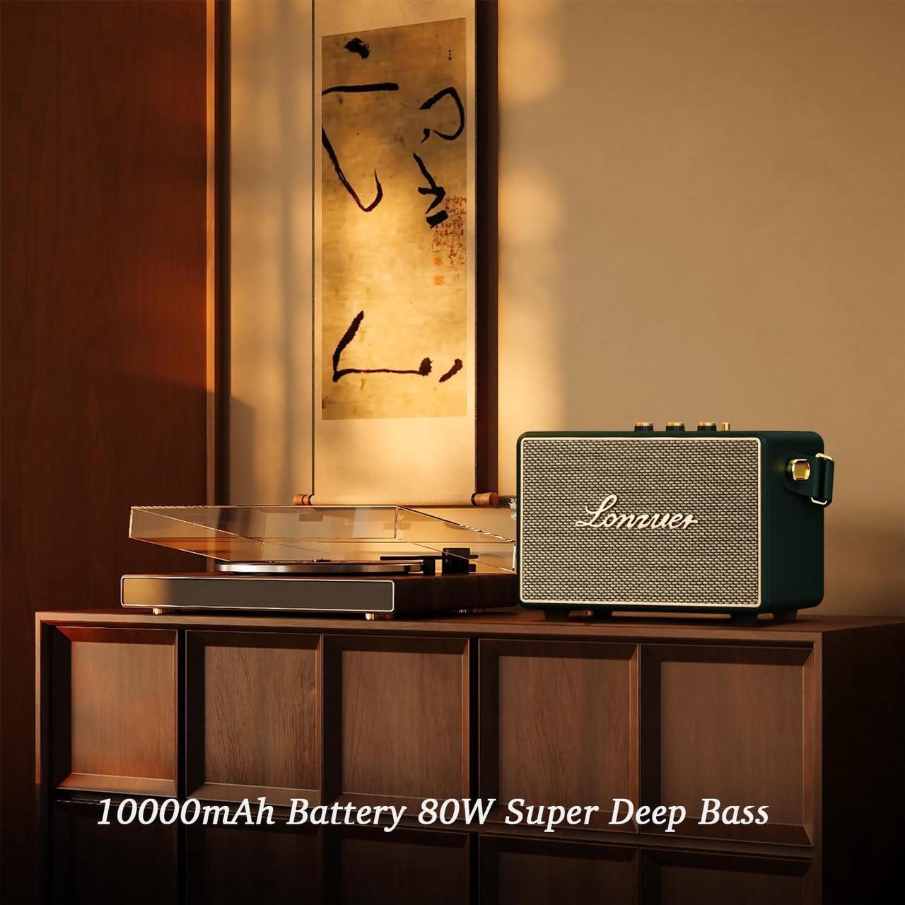Alt view image 3 of 6 - Vintage Home Decor Wireless Bluetooth Wooden Carrying Portable Speaker Deep Bass with Fabric Grill Leather Strap Handle-Green