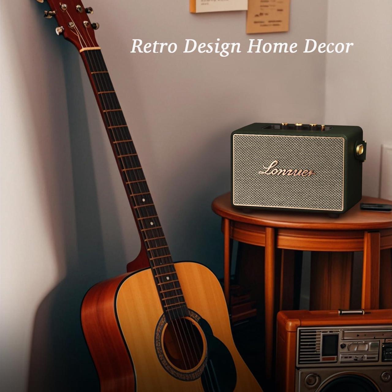 Alt view image 6 of 6 - Vintage Home Decor Wireless Bluetooth Wooden Carrying Portable Speaker Deep Bass with Fabric Grill Leather Strap Handle-Green