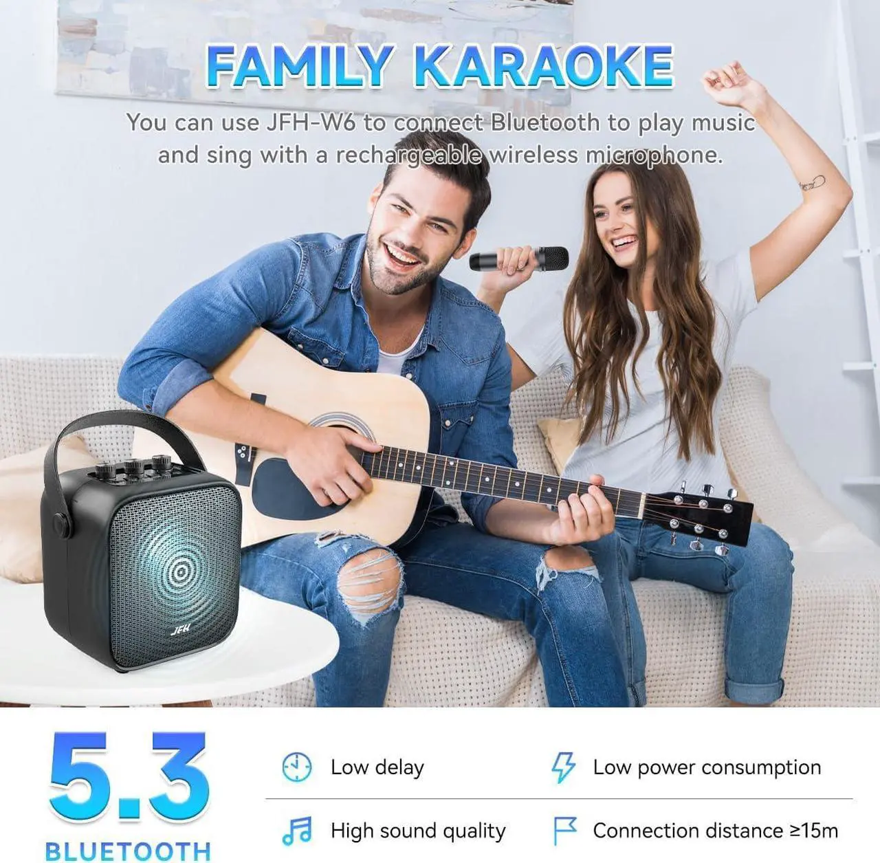 Alt view image 2 of 6 - JFH Portable Bluetooth Speaker with Wireless Microphone,80W Peak Speaker with Remote, Bluetooth 5.3 Outdoor Speakers, Wireless Stereo Pairing, Portable Speaker for PartyHome,Travel