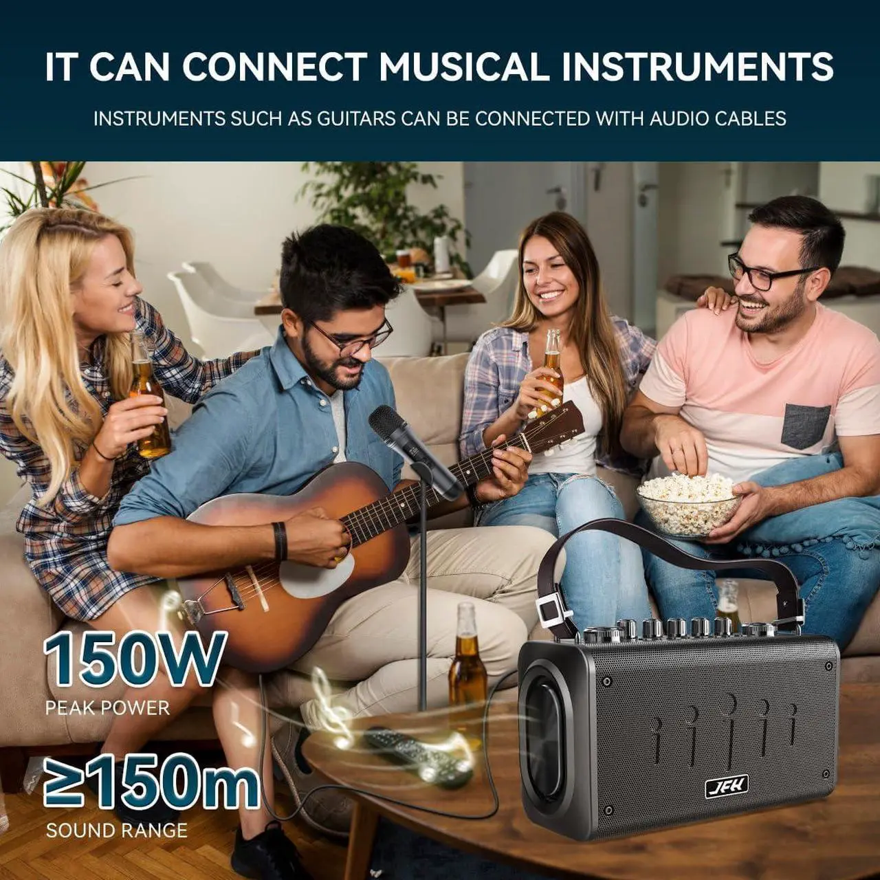Alt view image 2 of 6 - JFH Portable Bluetooth Speaker with Wireless Microphone,150W Peak Outdoor Speakers,Wireless Stereo Pairing,Powerful Sound and Monstrous Bass,Portable Speaker with Bluetooth for Home,Party,Outdoor