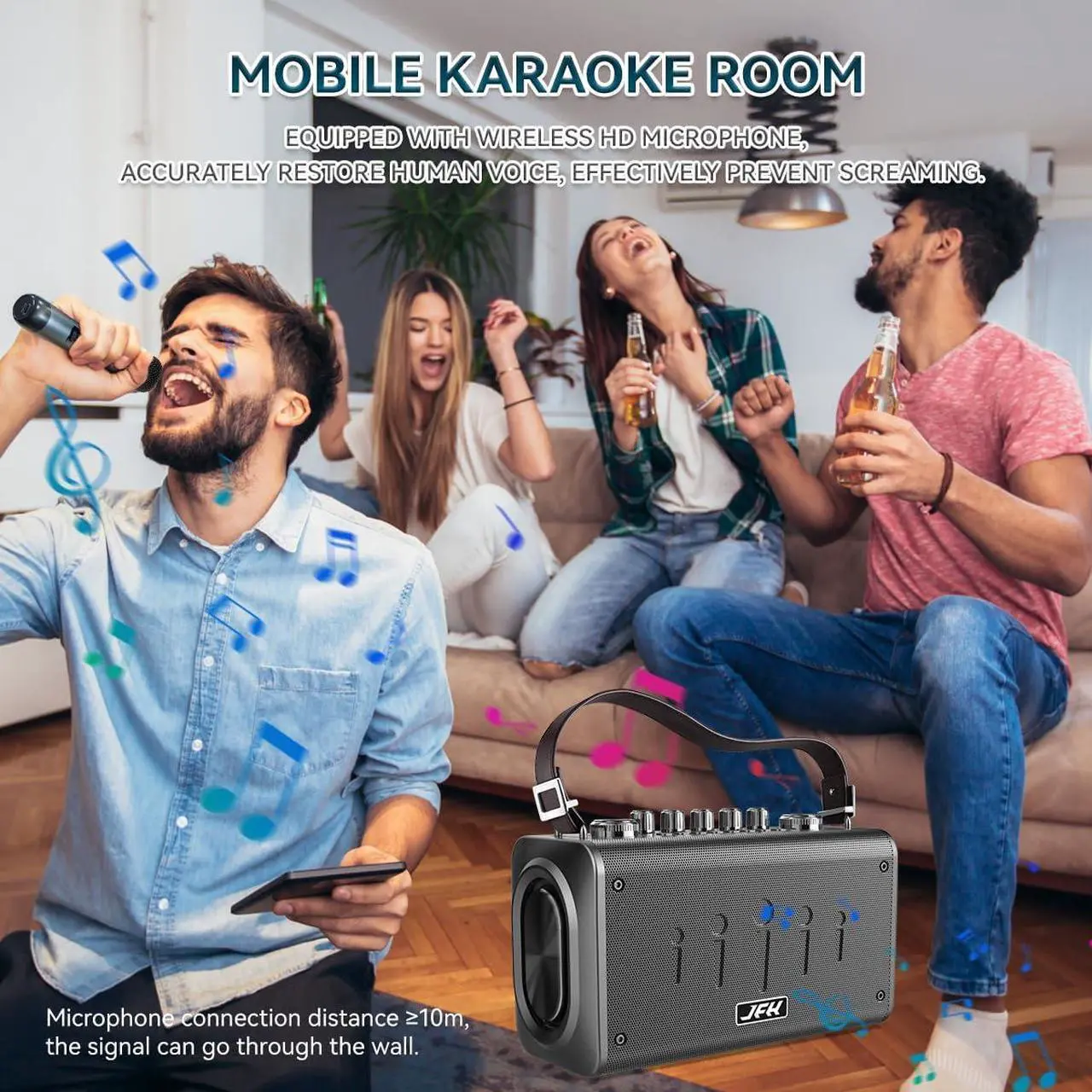Alt view image 3 of 6 - JFH Portable Bluetooth Speaker with Wireless Microphone,150W Peak Outdoor Speakers,Wireless Stereo Pairing,Powerful Sound and Monstrous Bass,Portable Speaker with Bluetooth for Home,Party,Outdoor